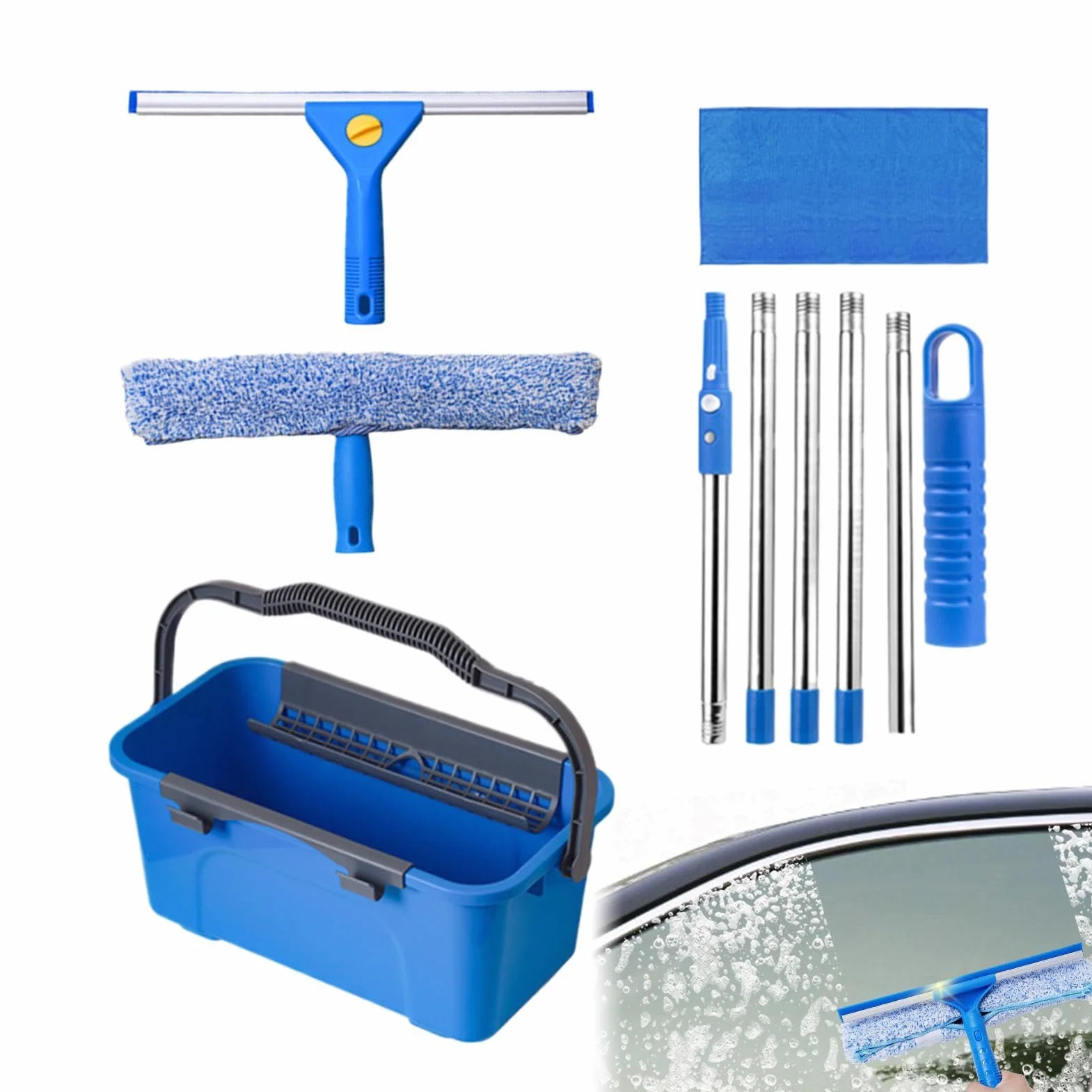 Kit limpiacristales Longitud Ajustable con Paño De Microfibra | Kit Ventanas Para El Hogar Para Puertas De Patio, Parabrisas De Automóviles, Azulejos Y Vidrios, Profesionales Y Hogares