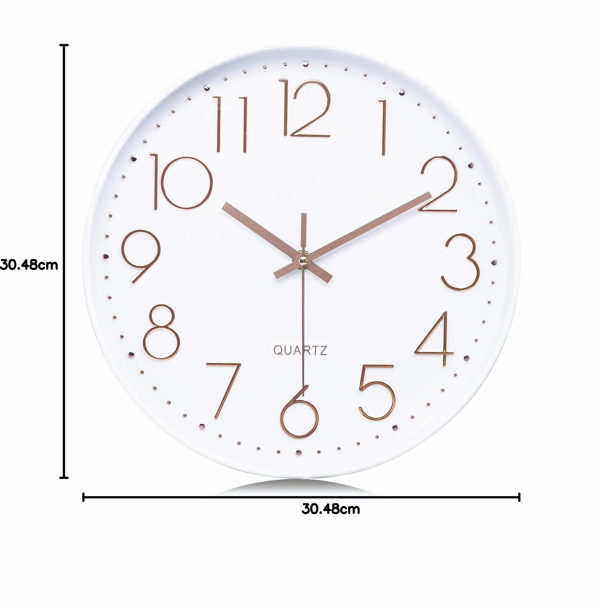 Lafocuse Reloj de Pared 30cm Blanco Silencioso Oro Rosa Números 3D Moderno