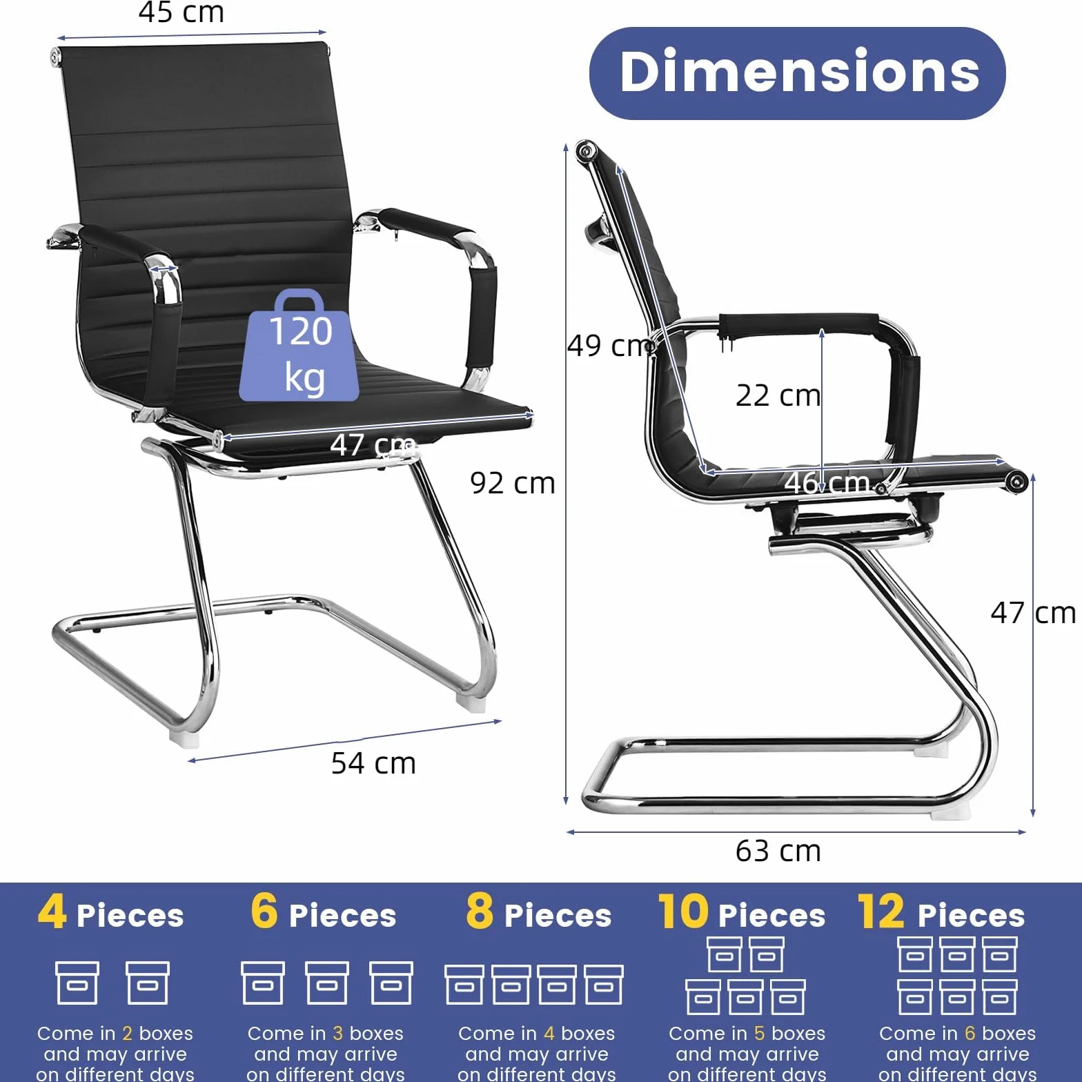 GIANTEX Juego de 2 Sillas de Oficina Ergonómicas, Marco de Metal Resistente y Asiento de Cuero Sintético, Carga hasta 120 kg, Sillas para Reunión, Conferencia, Sala de Espera, Negro