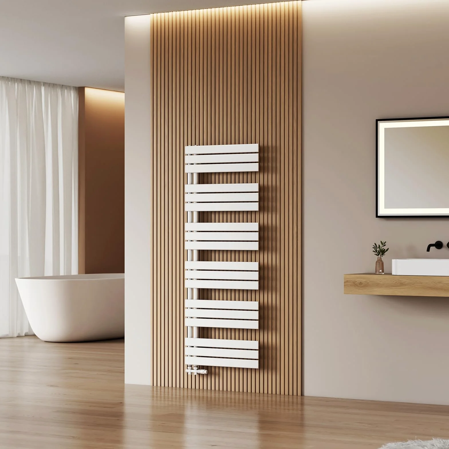 EMKE Radiador de baño plano 1041x600 mm blanco, calientatoallas para secador de toallas de baño, panel toallero conexión lateral para agua 639W