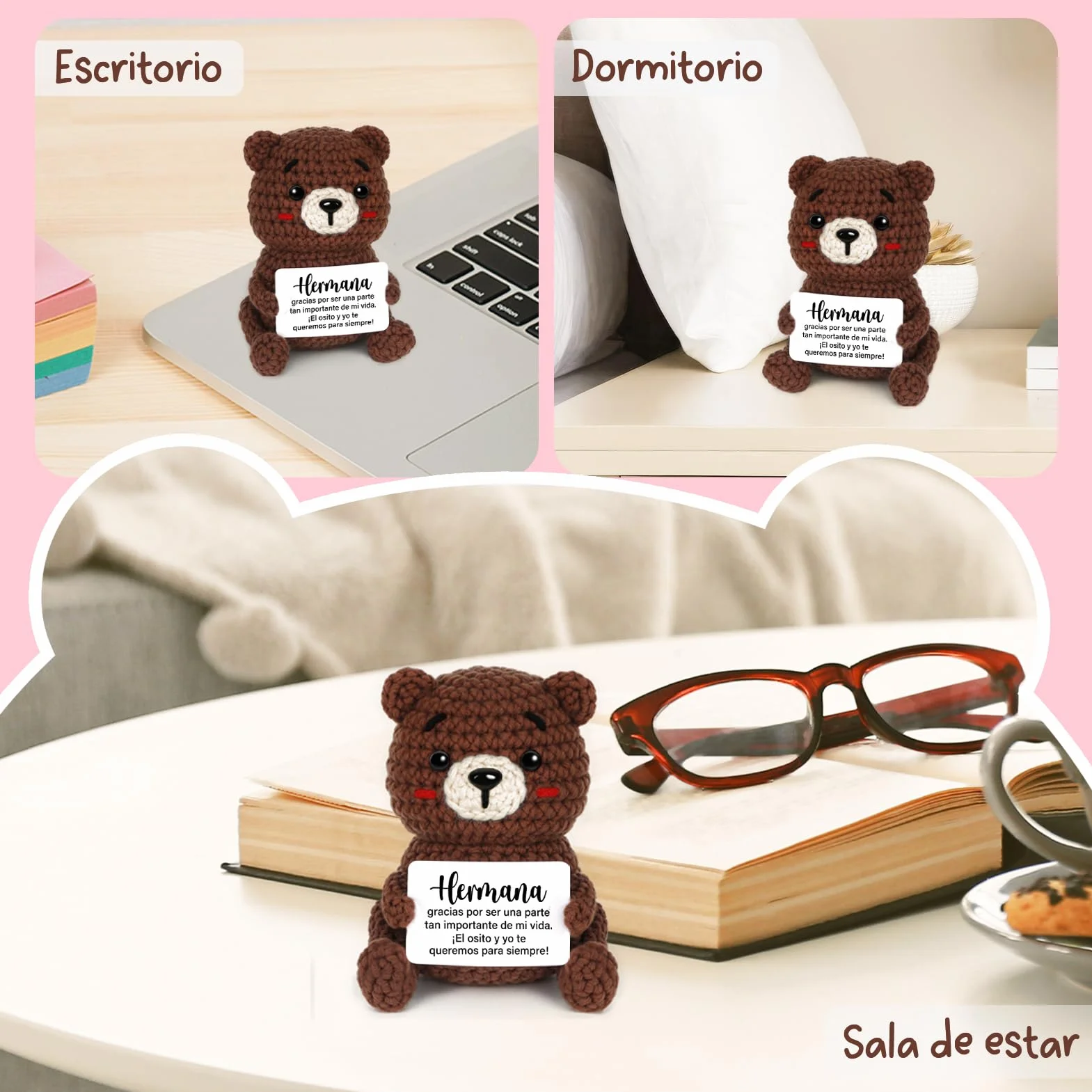 CheriGift Oso Positiva Regalo Hermana, Oso Hechas a Mano, Originales Regalo Hermana Cumpleaños, Día de San Valentín, Navidad 6 x 5 x 9.5 cm