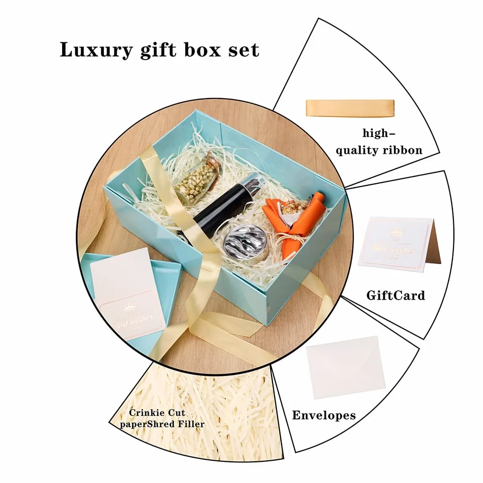 Caja de regalo Azul con tapa 31.5 x 21.5 x 11 cm, Cajas de Regalo Premium con Tapa y Cinta para Regalos de San Valentín, Navidad Incluye Papel seda triturado Tarjetas sobre