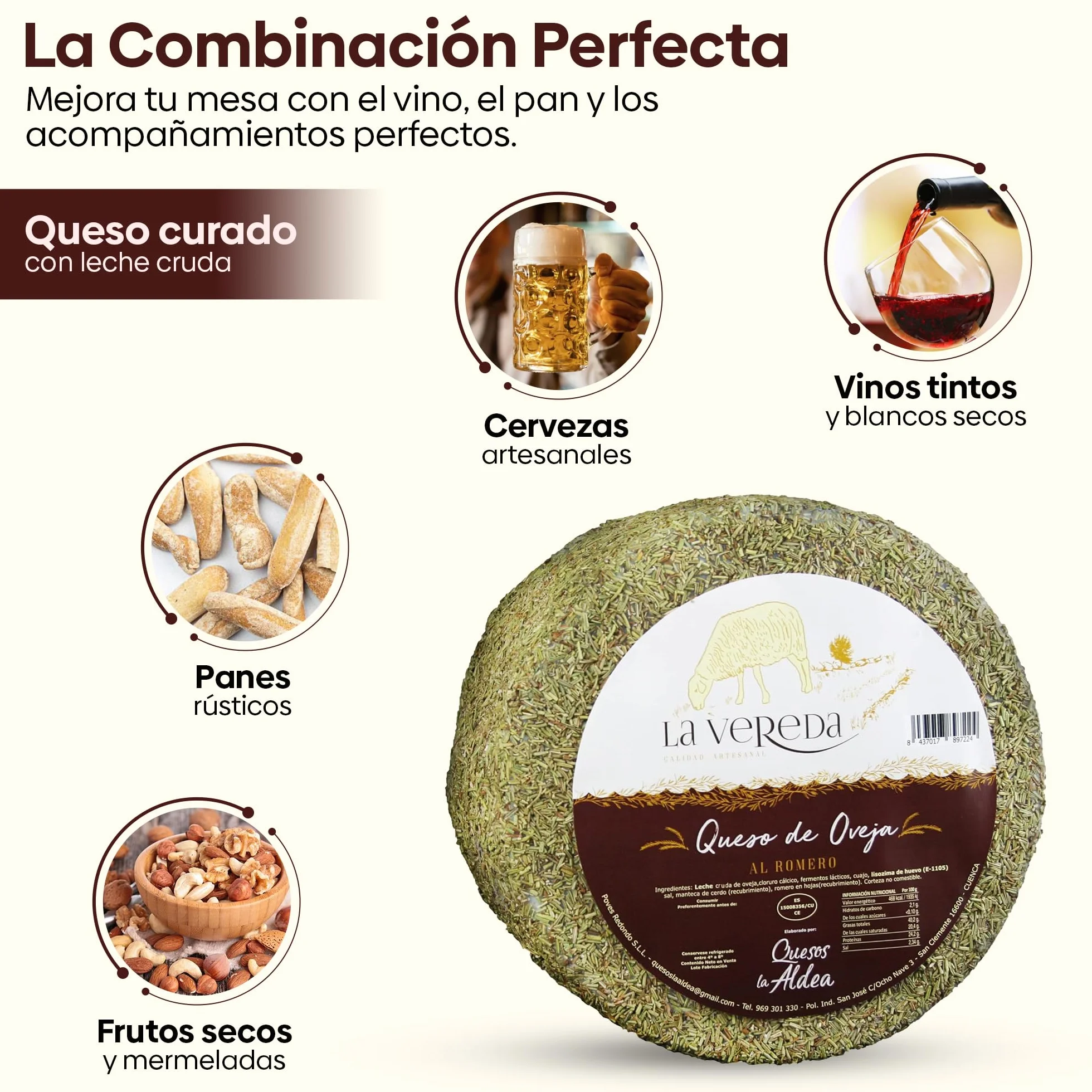 Queso Artesano de Oveja Curado en Manteca con Romero Entero 3 kg Queso Curado Gourmet de Leche Cruda