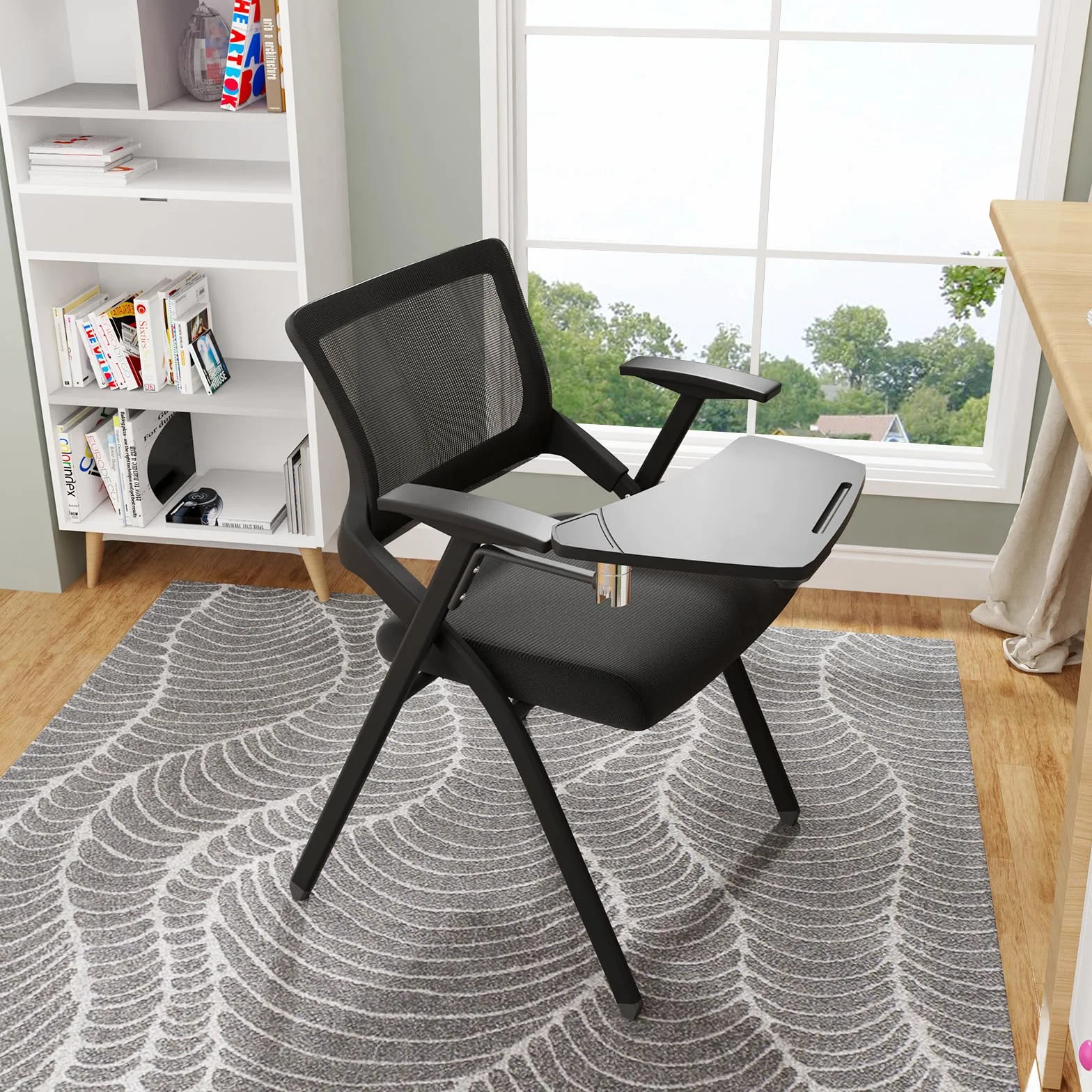 1 Pieza Sillas Plegables Tapizadas en Tela Silla de Oficina Plegable con Bandeja Silla de Comedor Plegable Cómodas Sillas Plegables para Cocina Interior Exterior Oficina Negro