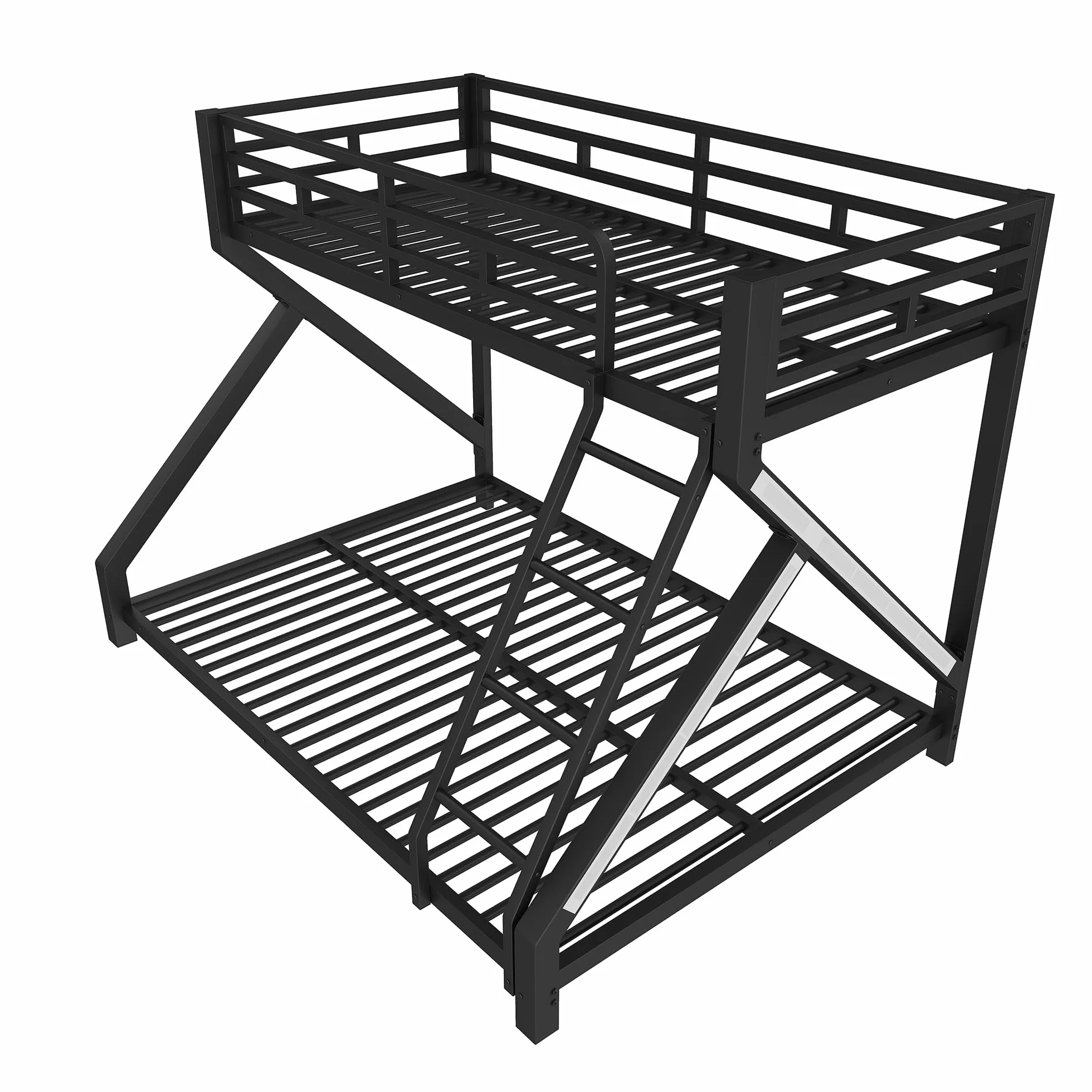 Litera con LED para niños y adultos, cama infantil con barandilla y escalera, hierro 90x200+140x200 cm, negro