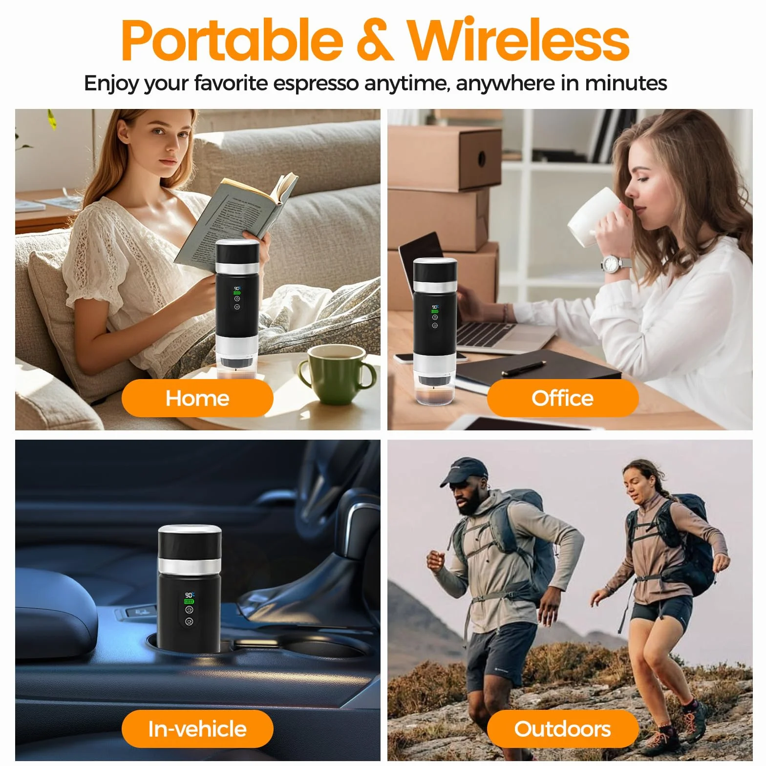 Cafetera Portátil Eléctrica 3 en 1 con USB, Compatible con Cápsulas y Café Molido, para Acampadas y Oficina (Negro)
