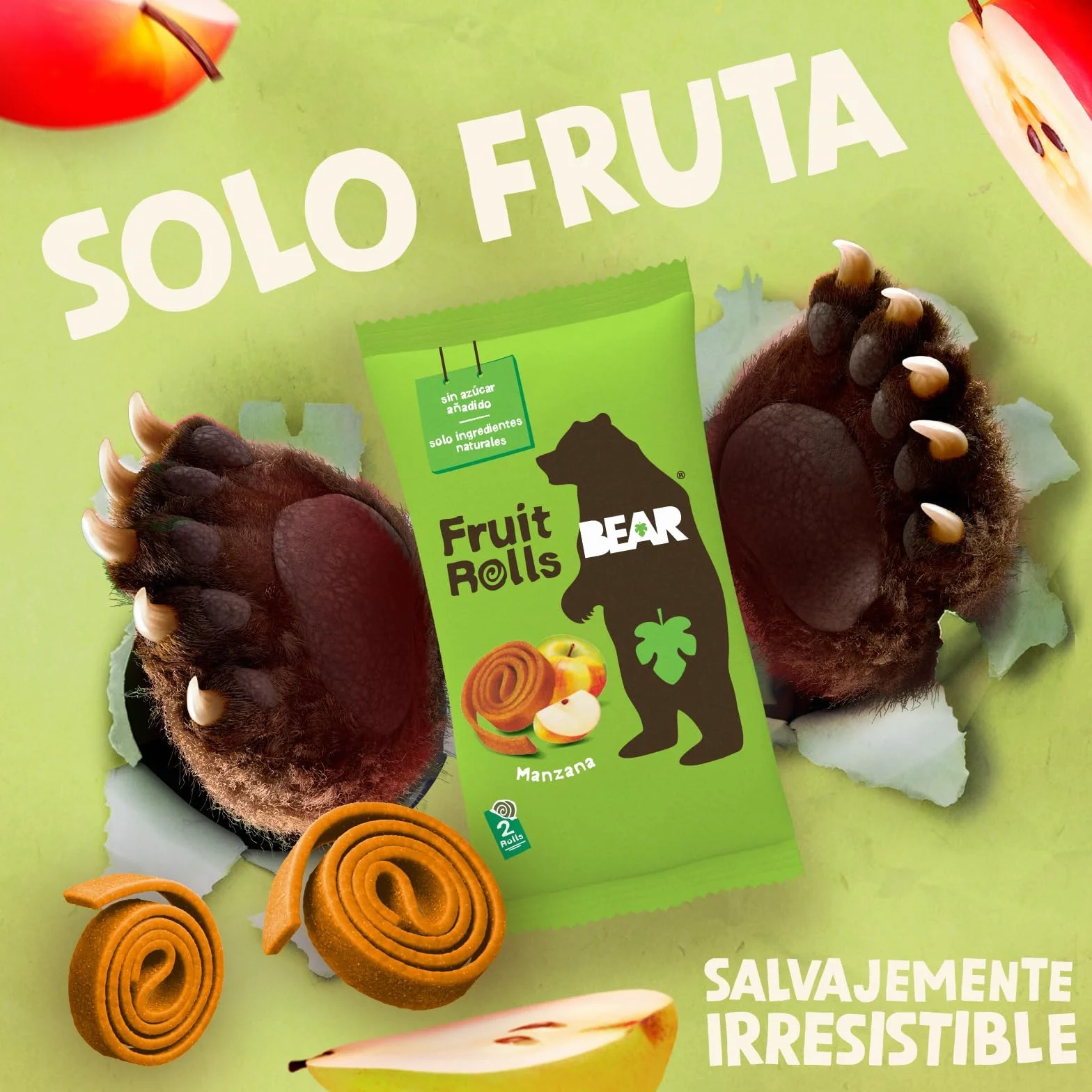 BEAR Rollitos de Fruta Sabor Manzana 100% Naturales Snacks 18 bolsitas 20g 360g