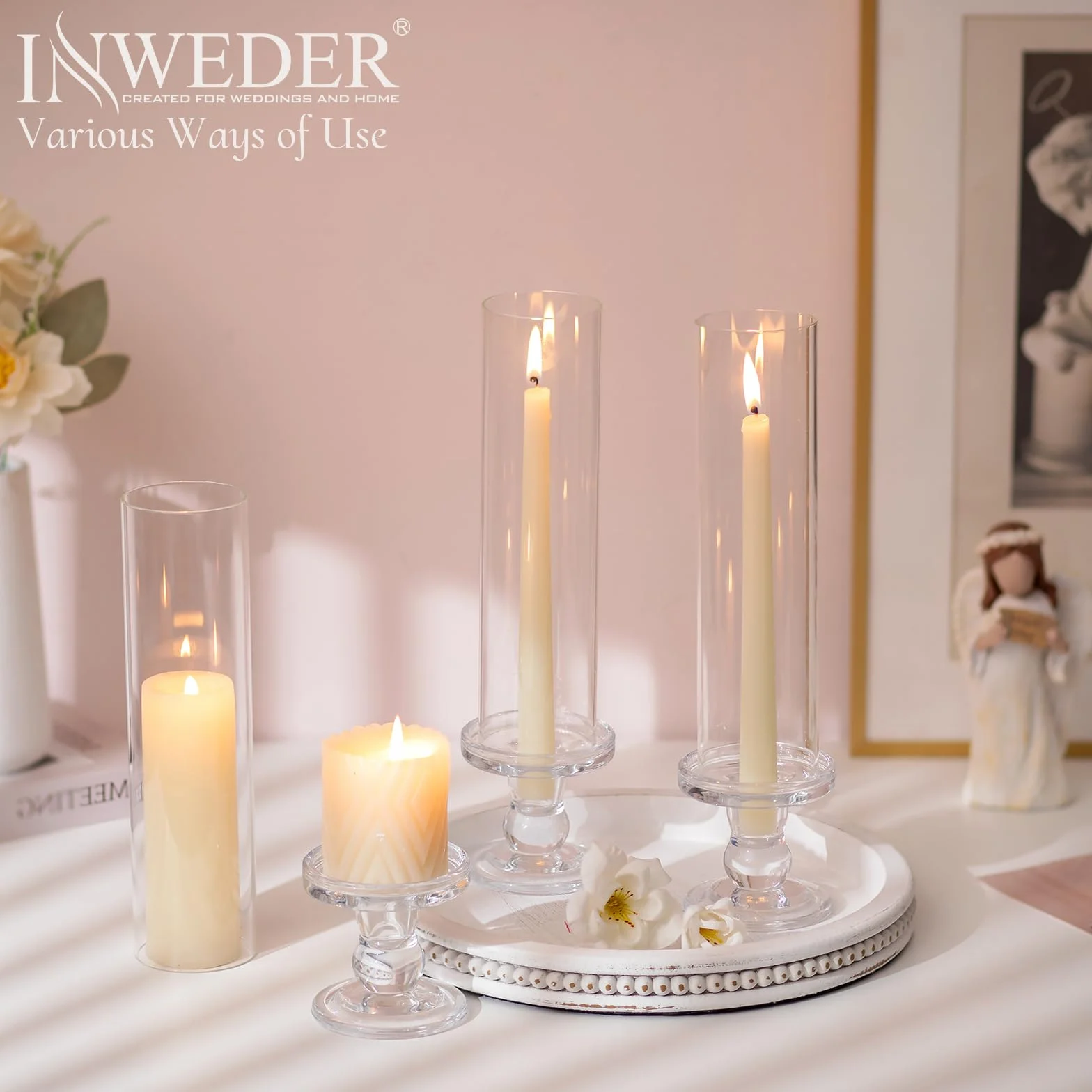 Portavelas de cristal con forma de pilar: 10 portavelas para bodas, fiestas, candelabros cilíndricos para Navidad, portavelas transparentes de 25 cm para decoración del hogar, S