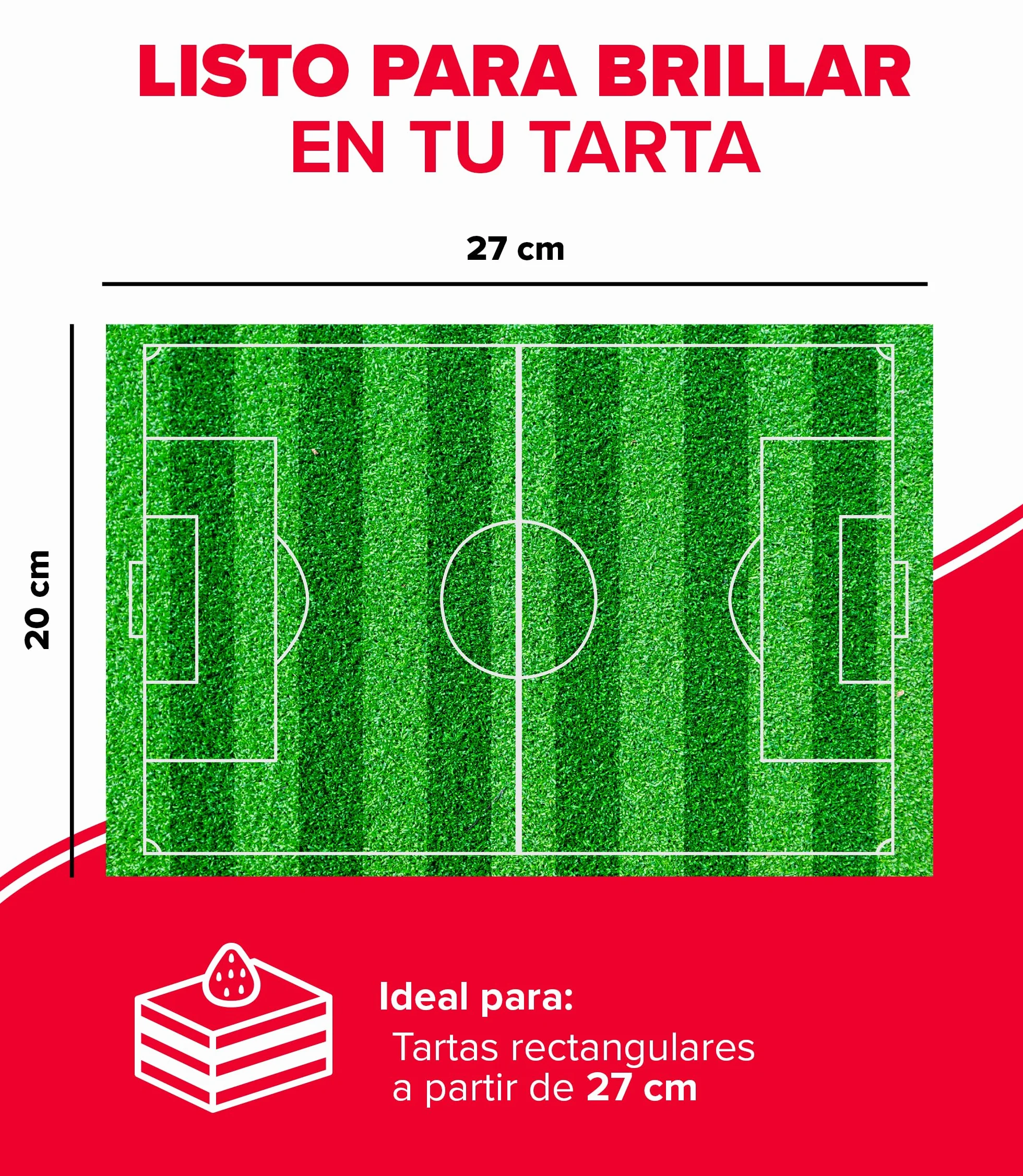 Lámina comestible Campo de Fútbol 20x27cm sin azúcar añadido sin gluten decoración tartas