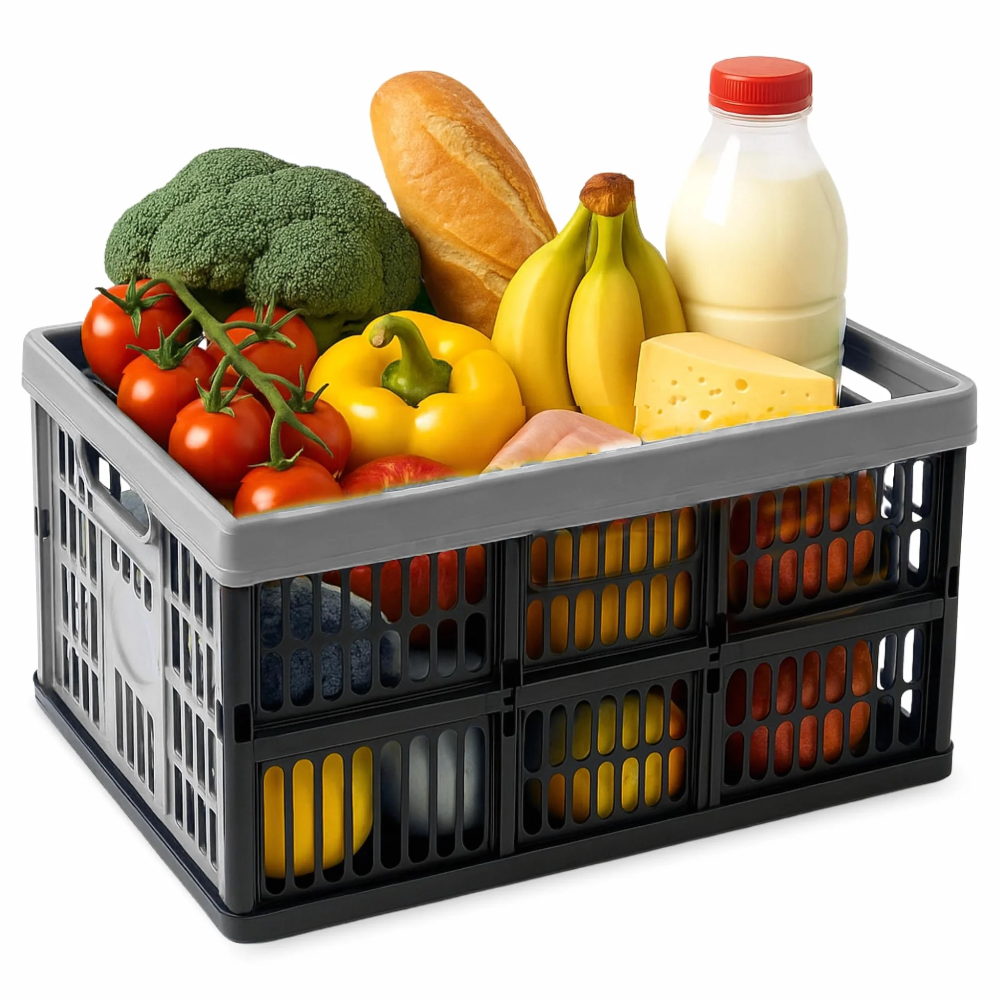 CHEFZOCO Caja Plegable con Asas, Caja plástico para Camping, Organizador para almacenaje, 48 cm Largo x 35 cm Ancho x 23 cm Alto, Capacidad 32 litros, Con asas laterales, Carga máxima de 18 Kg
