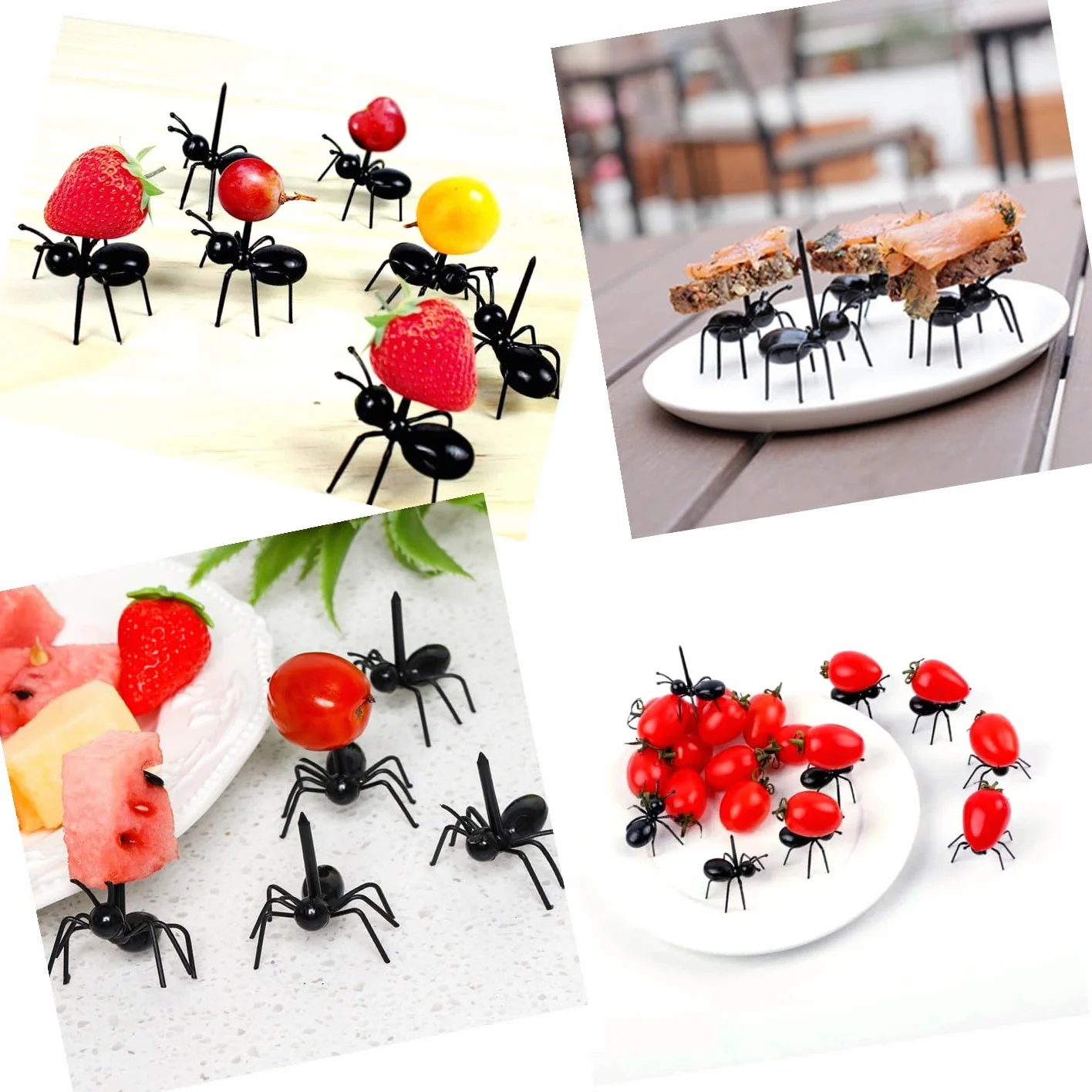 JZK 24 piezas mini tenedores de frutas forma de hormiga para niños