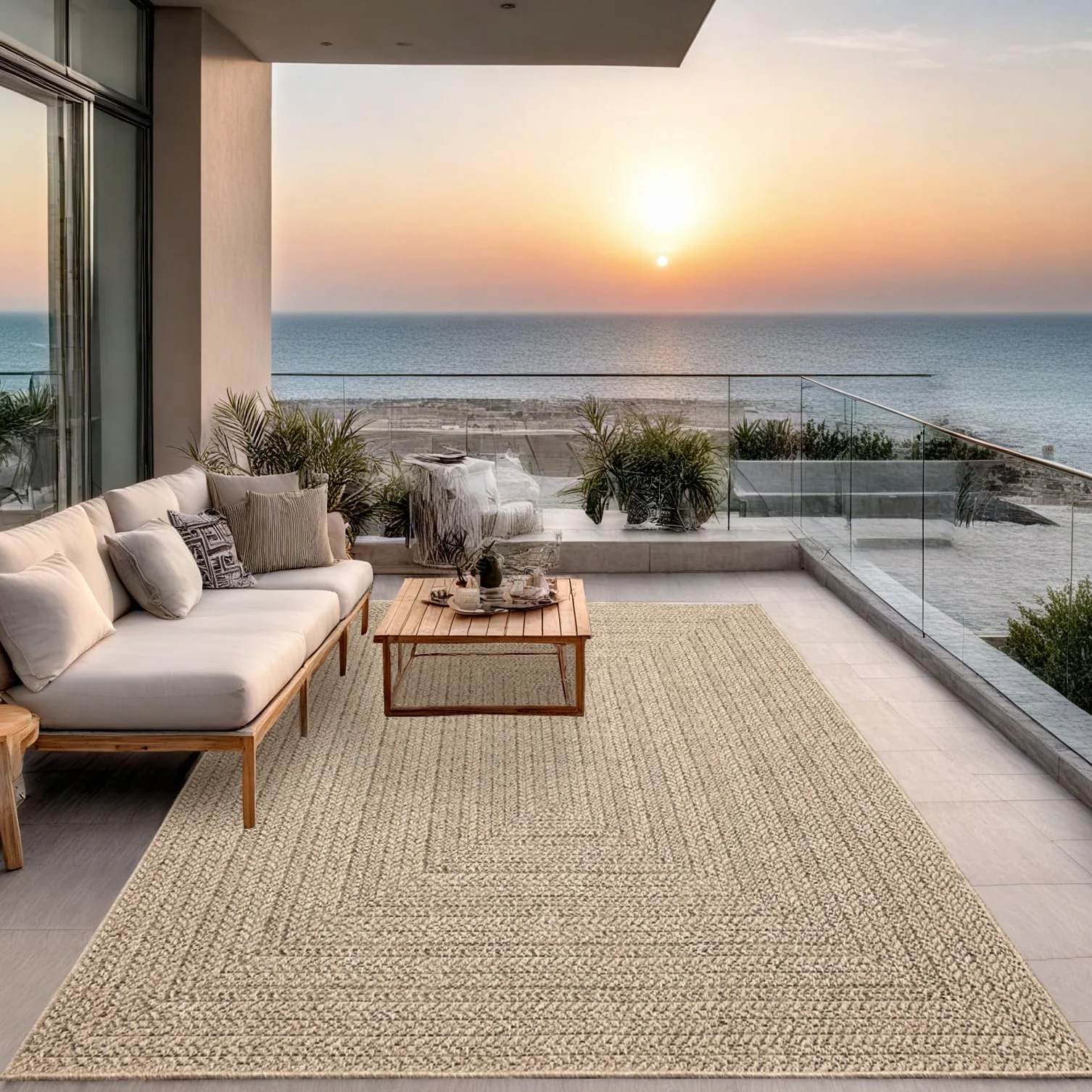 the carpet Kansas - Alfombra para Exterior e Interior con Aspecto de Yute Natural, Resistente a la Intemperie, Apta para Patio y jardín, Naturaleza, 300 x 400 cm