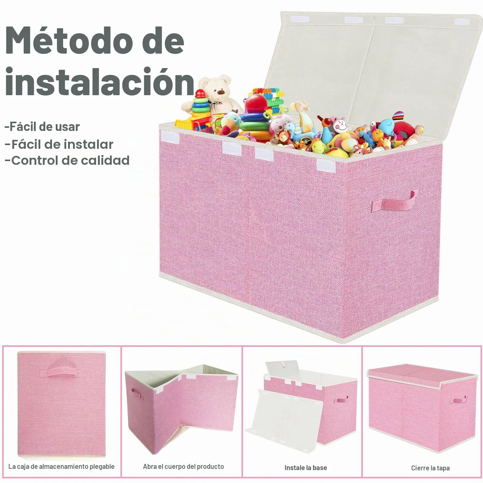 Caja de Almacenaje Juguetes 73L Plegable con Tapa y Asa Organizador Infantil Rosa