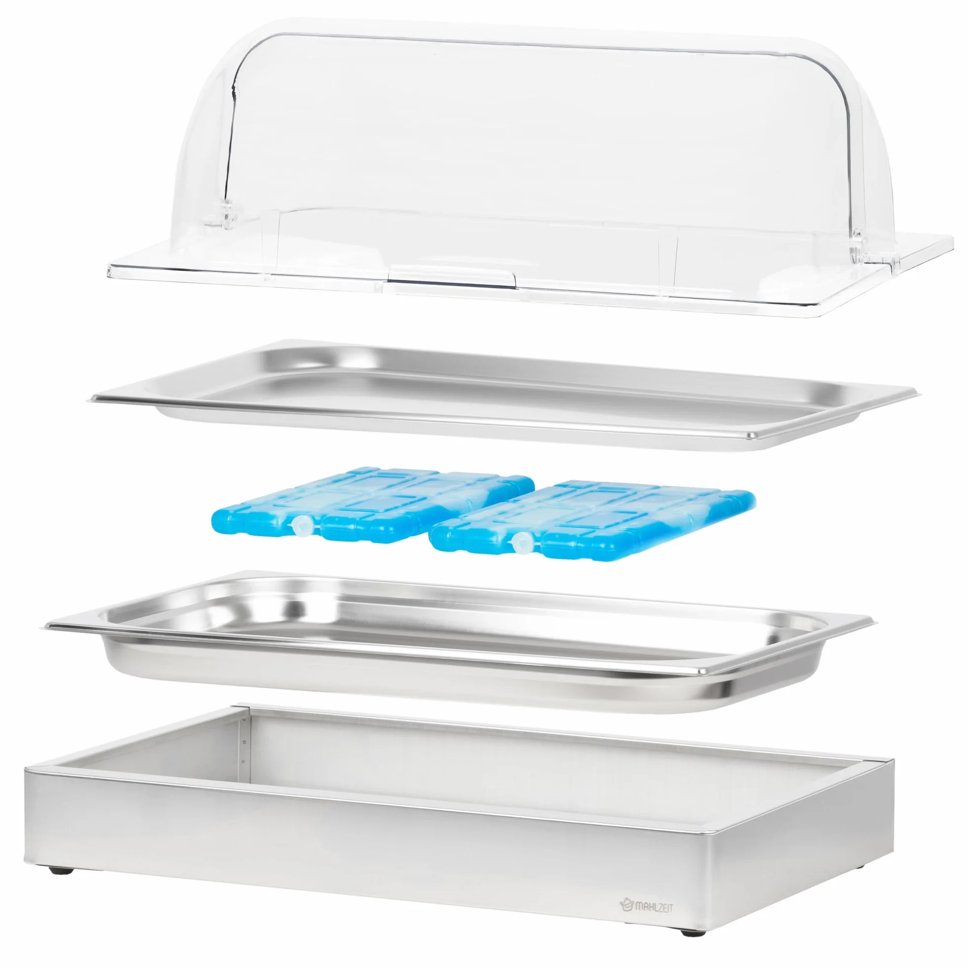 Mahlzeit Plato de servicio refrigerado | 54 x 34 x 24,5 cm | GN 1/1 Plato refrigerado con tapa, sistema de recipiente refrigerado con acumulador de frío | Plato para mantener fresco, tapa de servicio