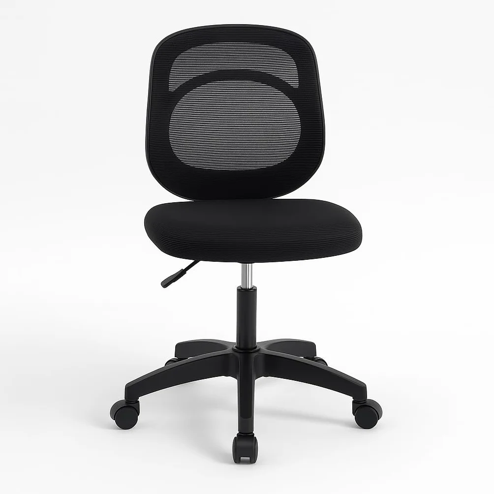 Silla de Oficina Ergonómica Sin Reposabrazos con Soporte Lumbar, Tela Transpirable, Ruedas, Giratoria, Asiento Espuma Alta Densidad