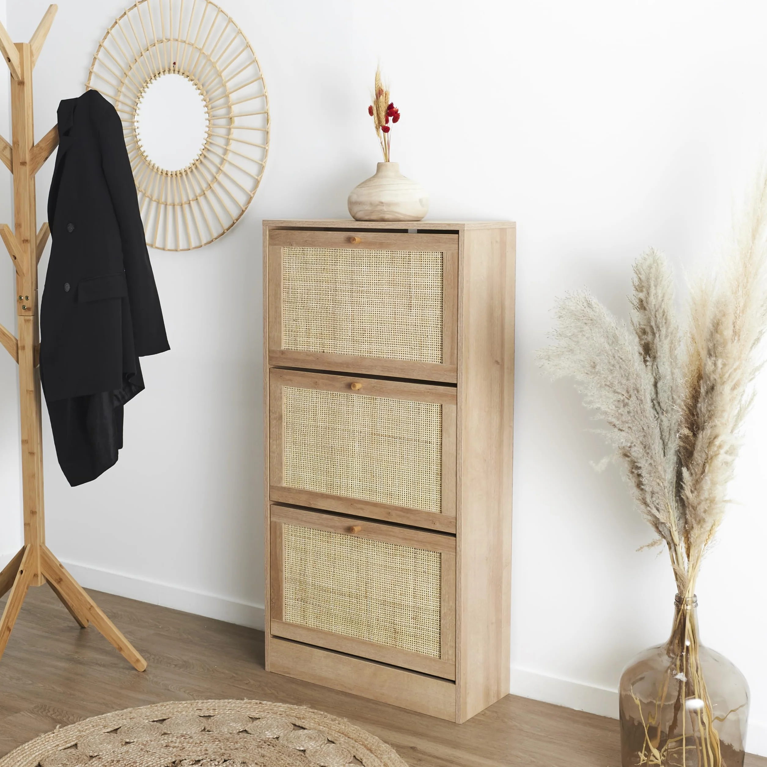 HOME DECO FACTORY - HD0207 Mueble Zapatero 3 Puertas de Madera - Diseñado para Almacenamiento Elegante - Diseño Moderno - Dimensiones 60 x 113 x 24 cm - Color Marrón