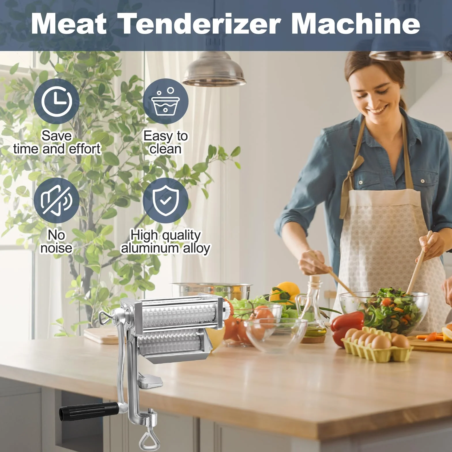 Ablandador de Carne Manual con Rodillos de Cuchillas de Acero Inoxidable para Pollo, Res, Bistec