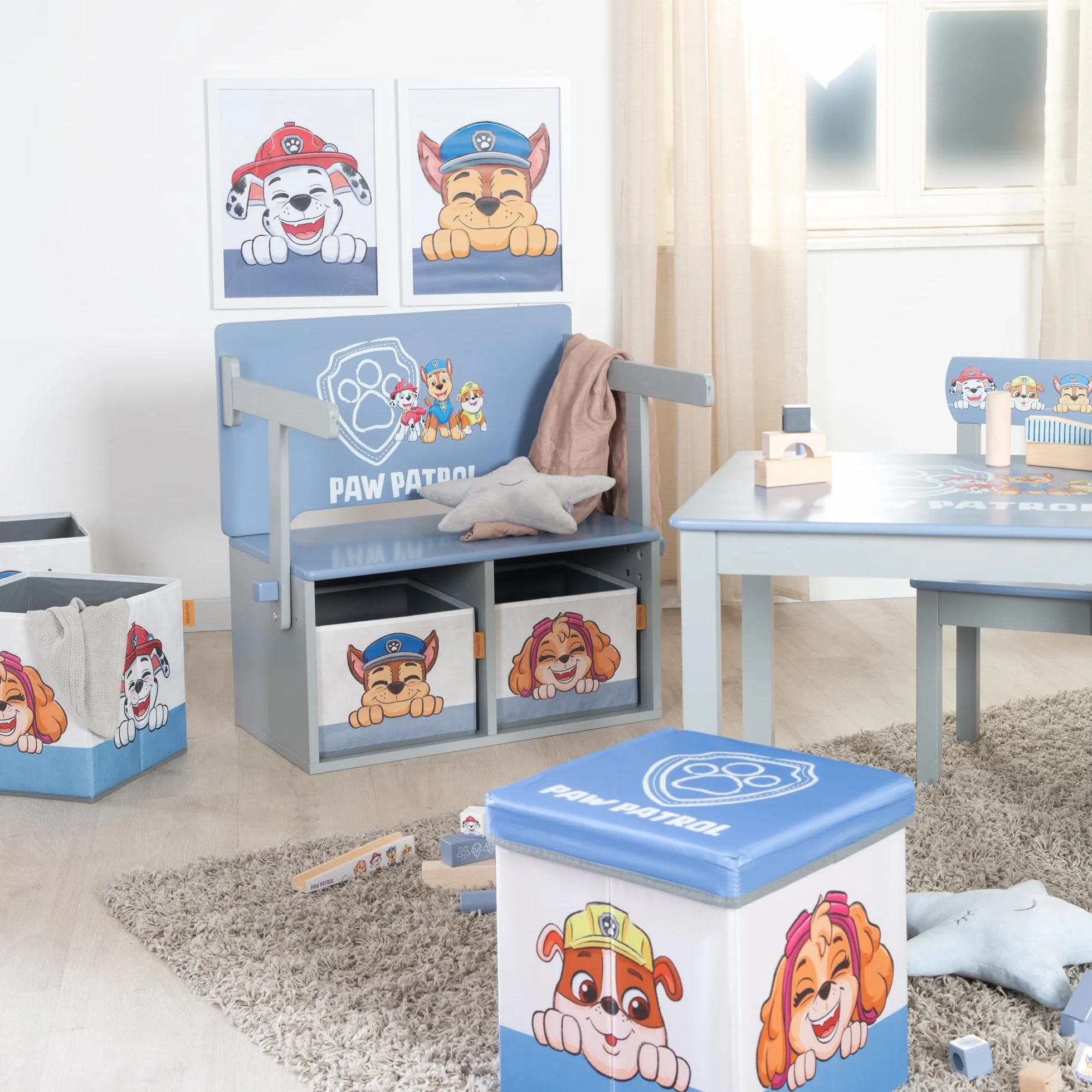 Banco Plegable Paw Patrol Convertible en Mesa Infantil Madera Gris/Azul 18 Meses + 2 Cajas