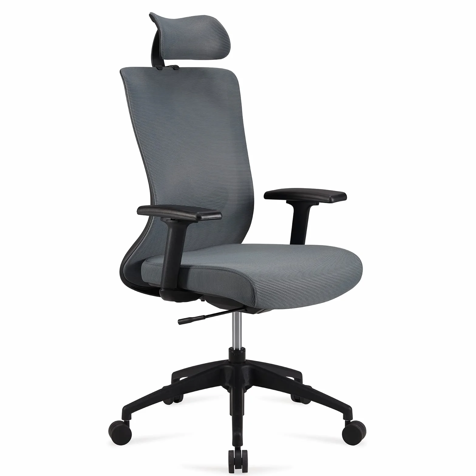 Amazon Basics Silla ejecutiva ergonómica, respaldo alto, silla de escritorio, silla de oficina, reposacabezas ajustable, reposabrazos y soporte lumbar, 63 x 59,5 x 124 cm, gris