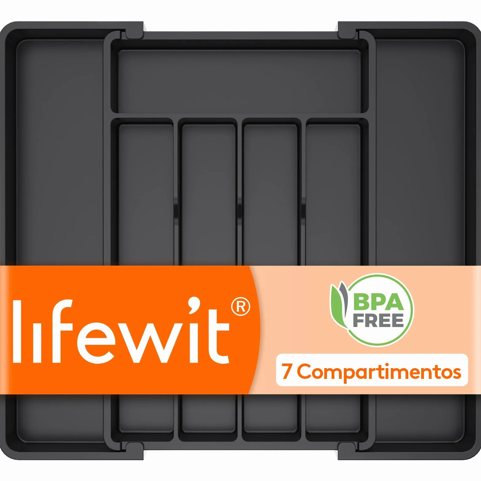 Lifewit Organizador de Cubiertos para Cajón Cocina, Bandeja Extensible 24-41 x 34 cm, Negro