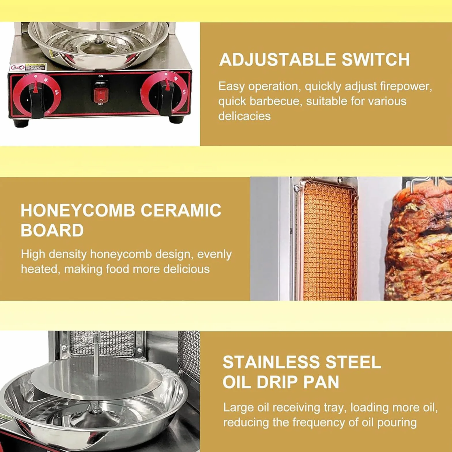 Máquina Comercial de a Gas Máquina Vertical de Kebab de GLP Horno Asador para Barbacoa Sin Humo (2 Quemadores) para Asado de Pollo, Asado de Pavo, Tacos, Asado, Carne de Res,Pan