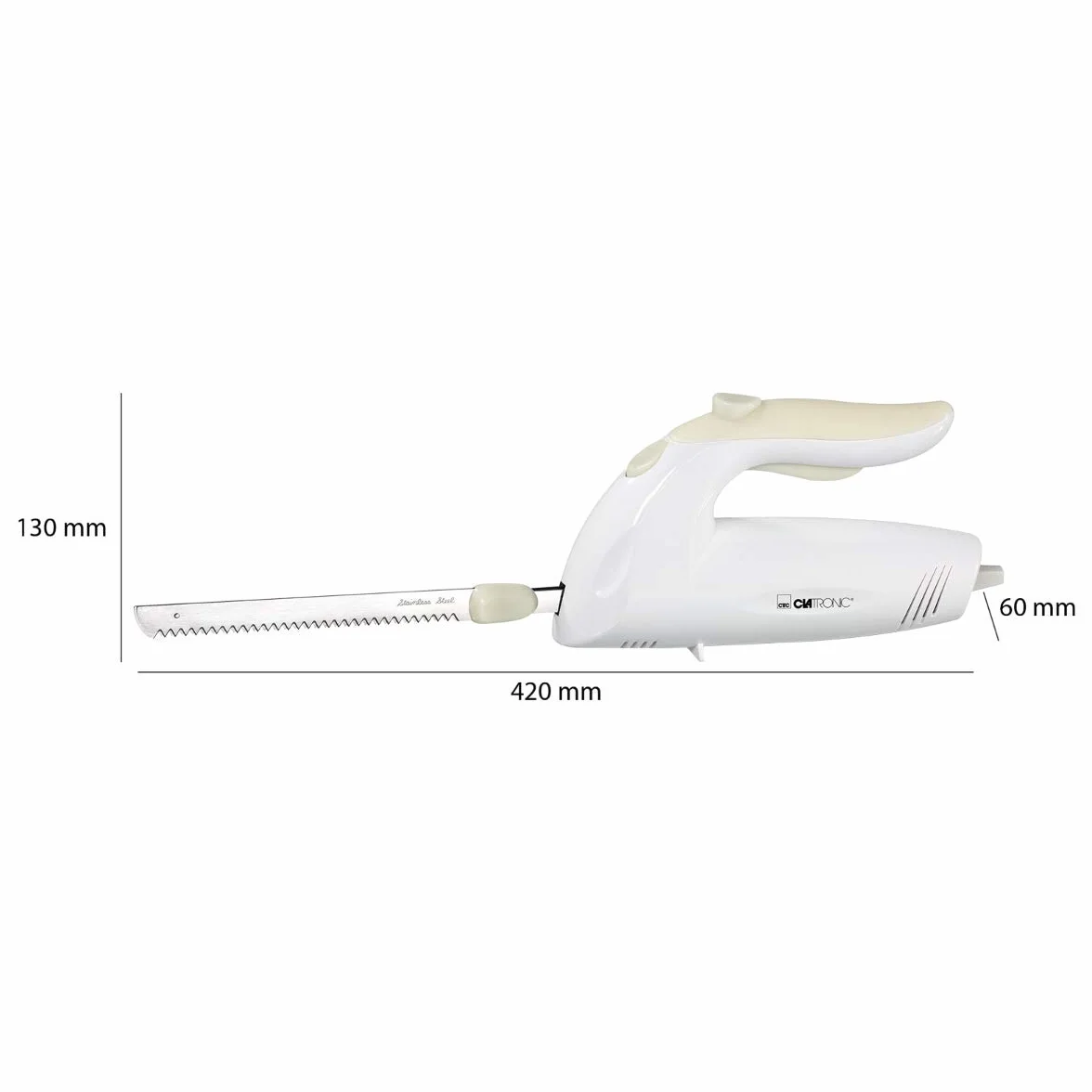 Clatronic EM 3062 - Cuchillo eléctrico dentado de acero inoxidable, 150 W, color blanco