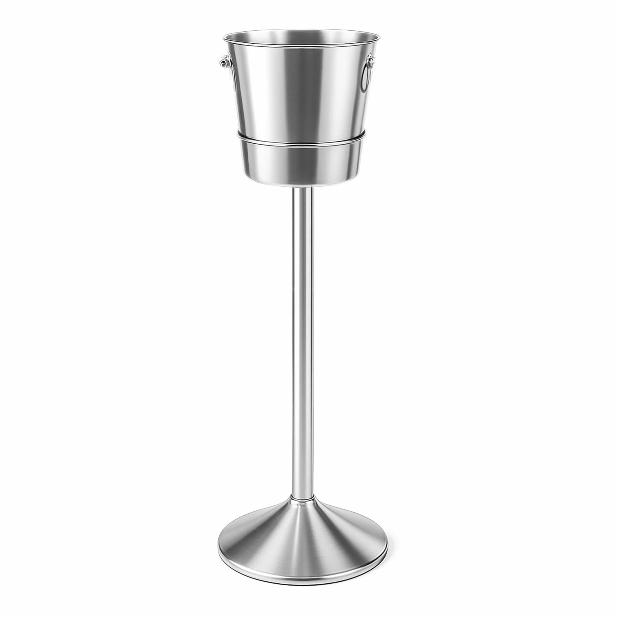 TIENDA EURASIA – Cubitera con Soporte | Cubo Metálico para Cubitos de Hielo con Asas | Acero Inoxidable | 25x25x78 cm | Plateado | Medida Adicional Cubitera 22x22x21 cm | Cubiteras para Botellas