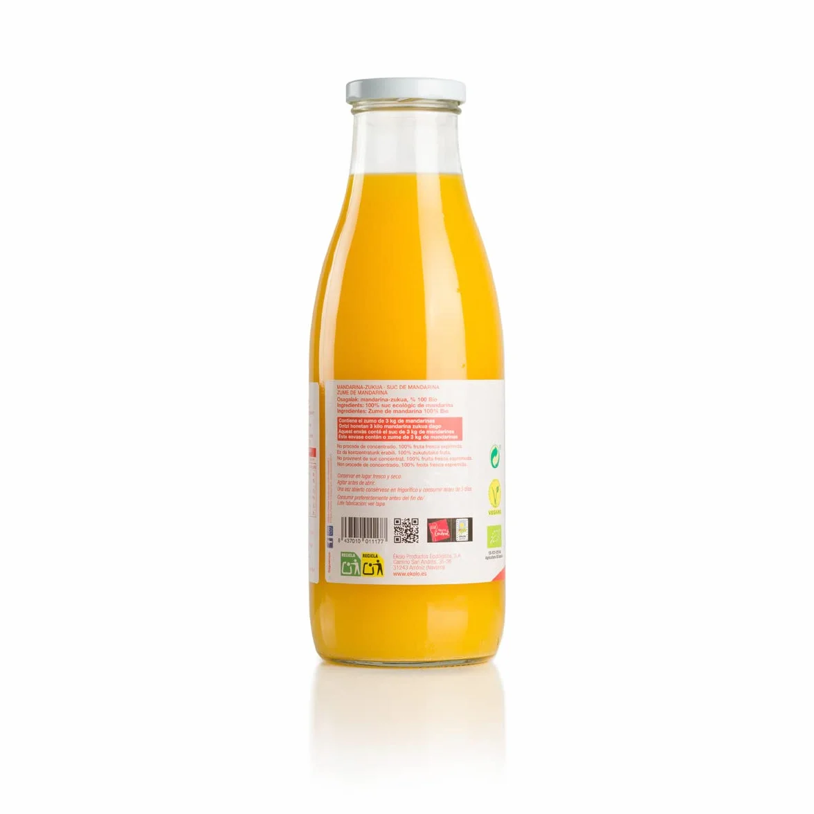 Ekolo Zumo de Mandarina Ecológico 100% Exprimido 6 x 750 ml