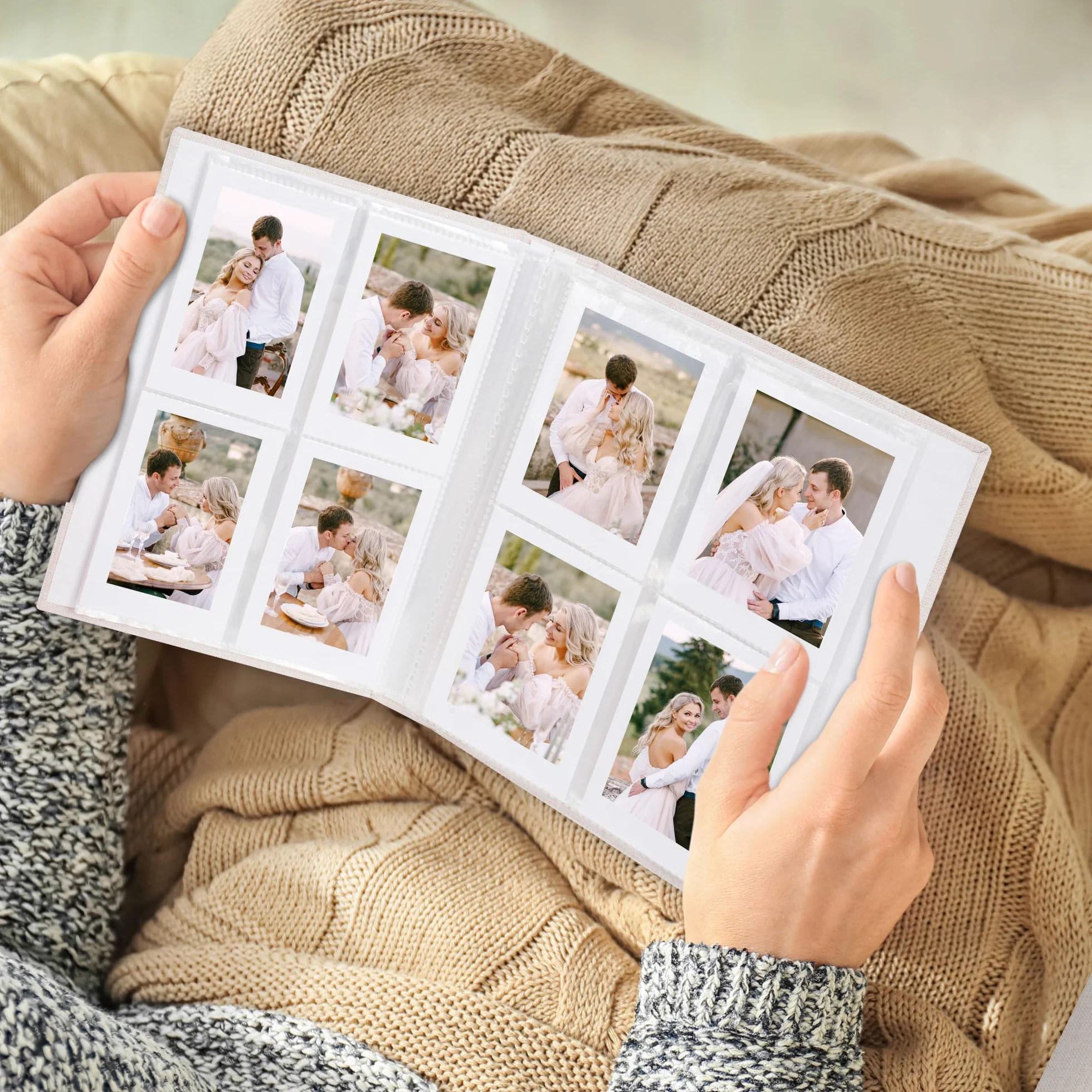 Vienrose Mini Álbum de Fotos Polaroid 104 Bolsillos 86x54mm, Compatible con Fujifilm Instax Mini, Polaroid Snap, Kodak y HP Sprocket, Ideal para Bodas y Recuerdos Familiares, Beige Paquete de 1