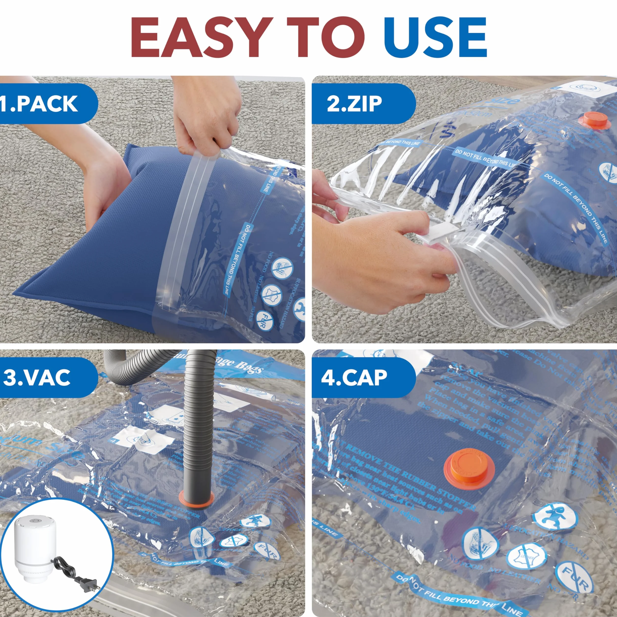 MEIQIHOME Juego de 16 Bolsas de Vacío con Bomba Eléctrica para Ropa, Mudanza y Viaje