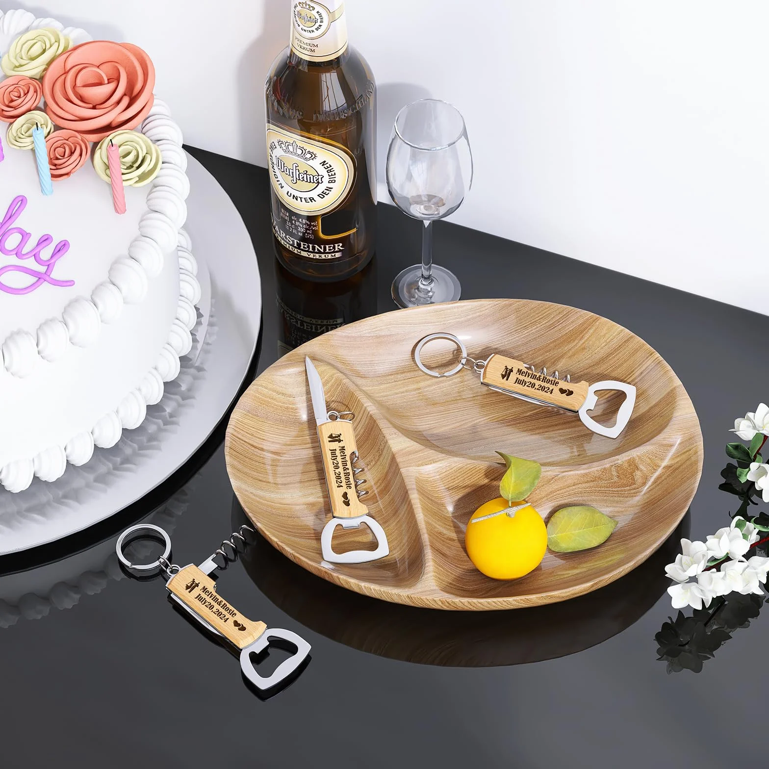 Abridor de Botella de Madera Personalizado para Boda, Regalos de Boda, Llaveros Abridores de Botella Grabados