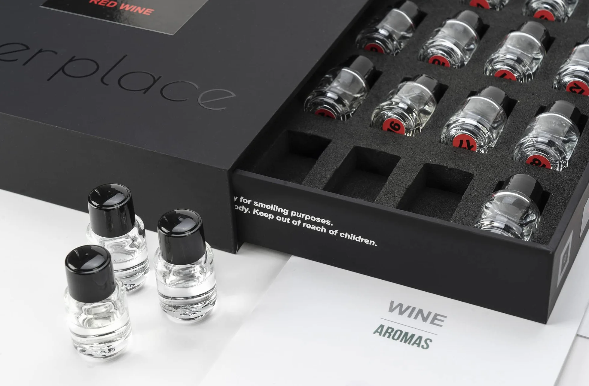 TASTERPLACE Juego de Aroma, 24 Aromas de Vino Tinto, para Sommeliers, Herramienta de Degustación