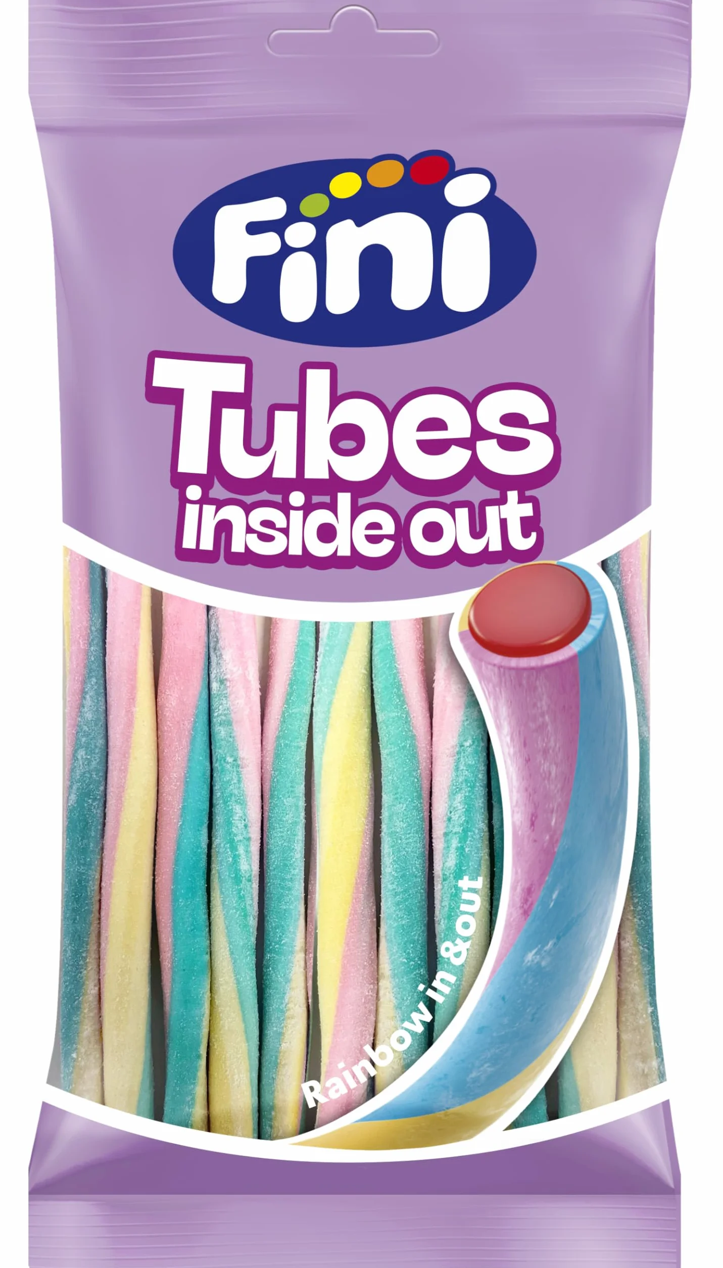 Fini Finipalo Tubes Insideout Regaliz de Fresa Cubierto de Nube de Colores Bolsa 125 gr
