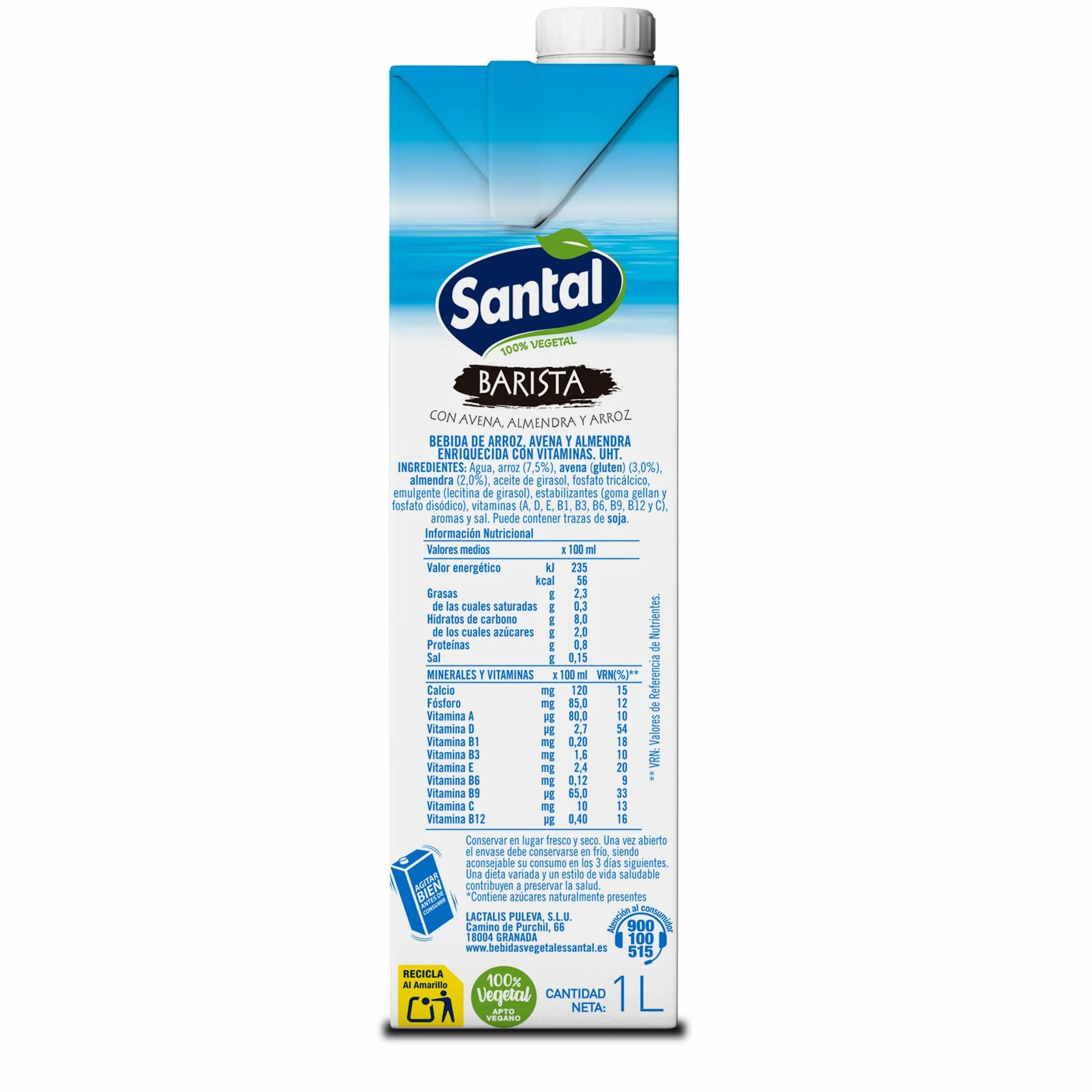 Santal Bebida Vegetal Barista Almendra Avena Arroz Sin Azúcares Añadidos Alternativa Leche Pack 6 x 1 Litro