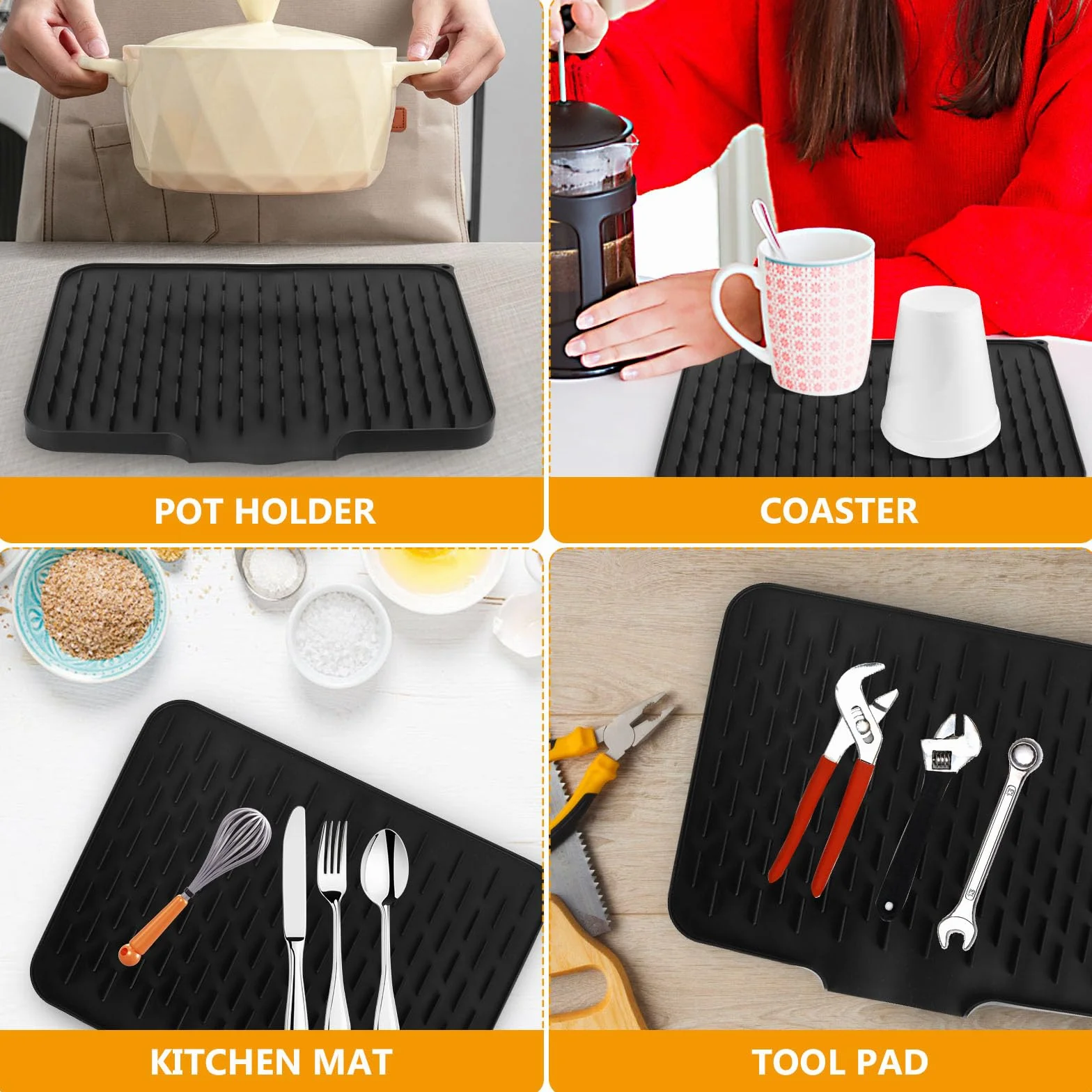 2 PcsAlfombrilla Escurreplatos de Silicona, Alfombrilla para secar Platos, Alfombrillas de Drenaje Antideslizantes, Alfombrilla Secado de Platos para Fregadero Encimeras de Cocina,40x30cm/25x13cm
