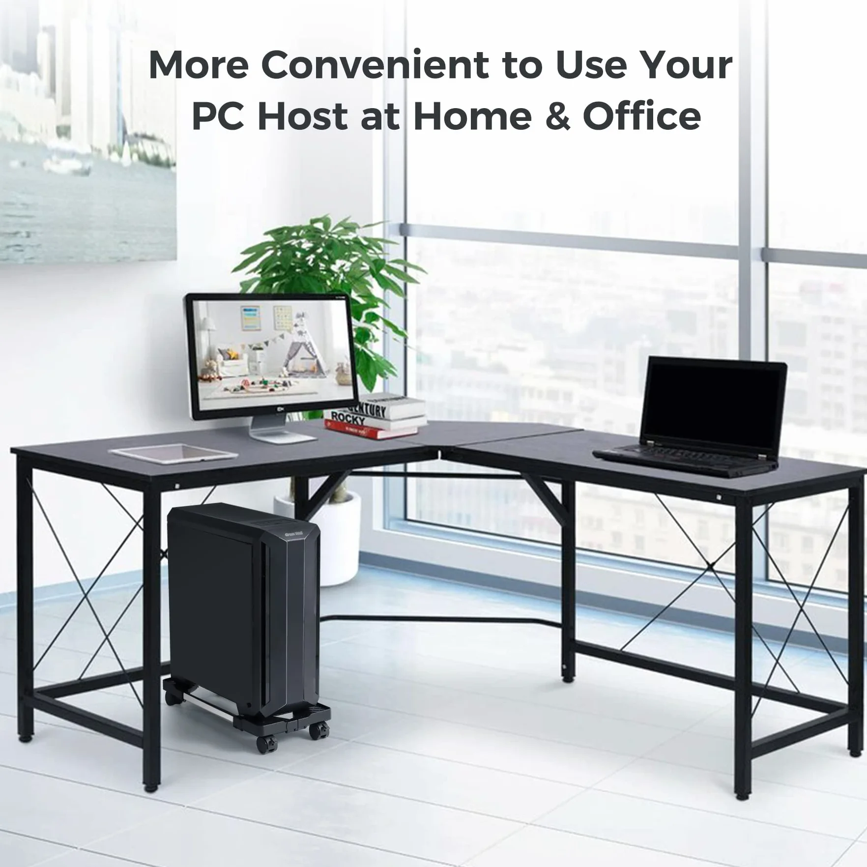 Soporte para PC bajo mesa ajustable con ruedas hasta 25kg negro