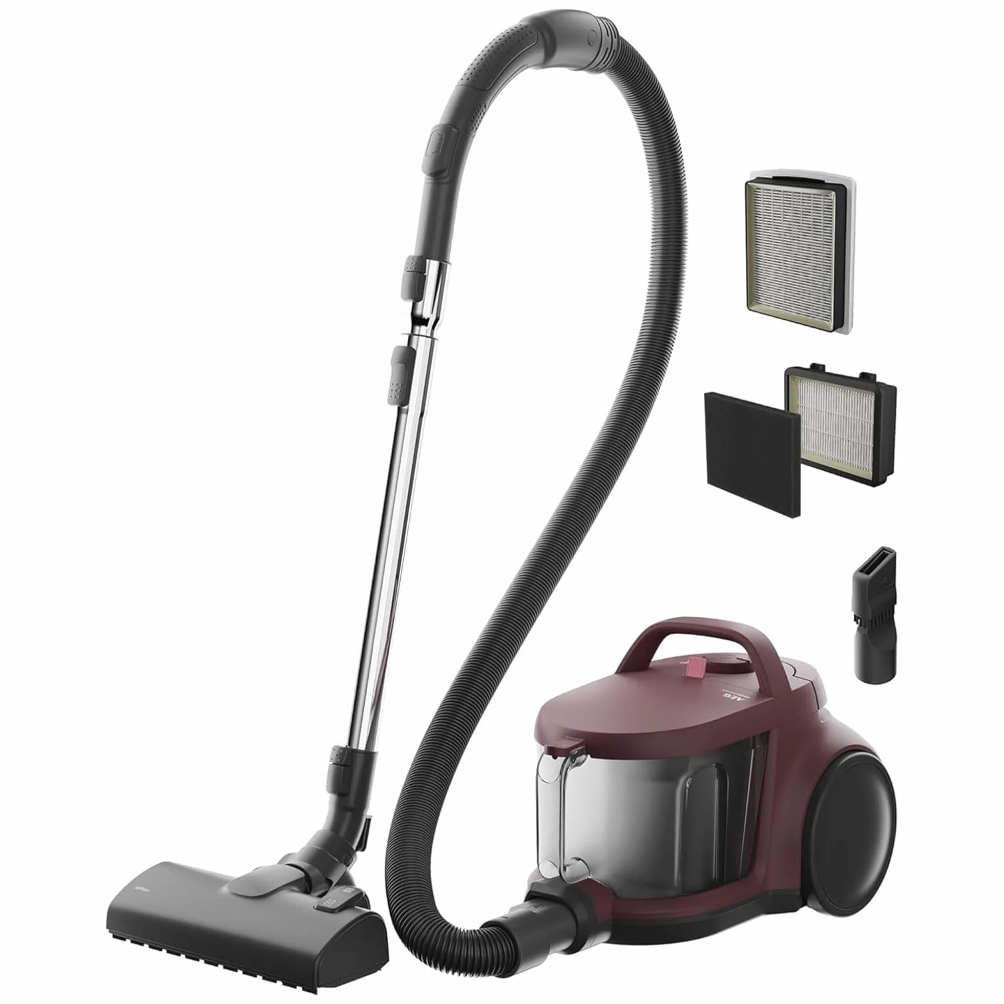 AEG Aspiradora de Trineo Sin Bolsa AL51C1DRF, 1000W, Filtro Hygiene Lavable, 78dB, Depósito de 2L, Radio de Acción de 9m, Adecuado para Suelos Duros y Alfombras, Rojo