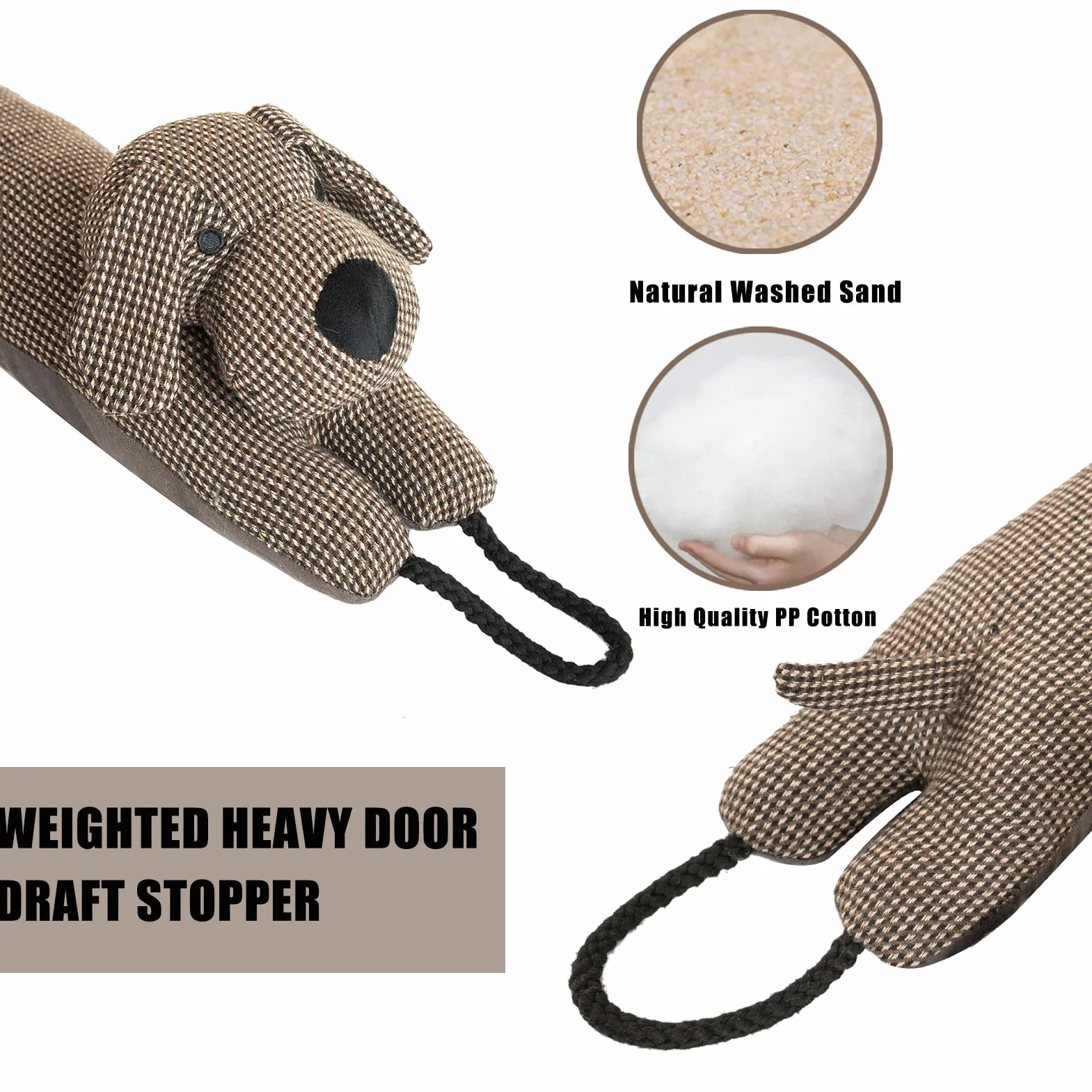 Marwood Burlete Decorativo para Bajos de Puertas y Ventanas, 81,3 cm, con Peso, Animal, Bloqueador de Corrientes y Ruidos, Serpiente, con Asas para Colgar, Perro marrón
