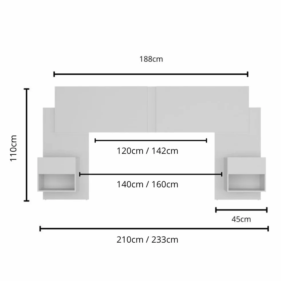 Buyqualia Cabecero con mesitas integradas en Blanco 160x92x18cm - Conjunto de Dormitorio Moderno y Funcional