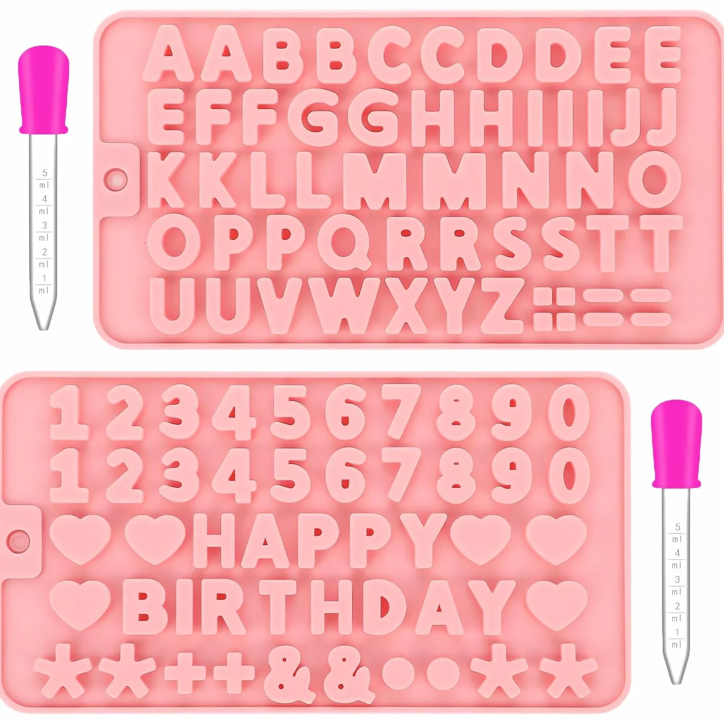 2 Piezas Molde Letras Silicona, Molde Silicona de Números（Con Gotero）Molde Siliconas Letras丨Letra Número Moldes de Siliconas Para Hornear Postres y Decorar Tartas