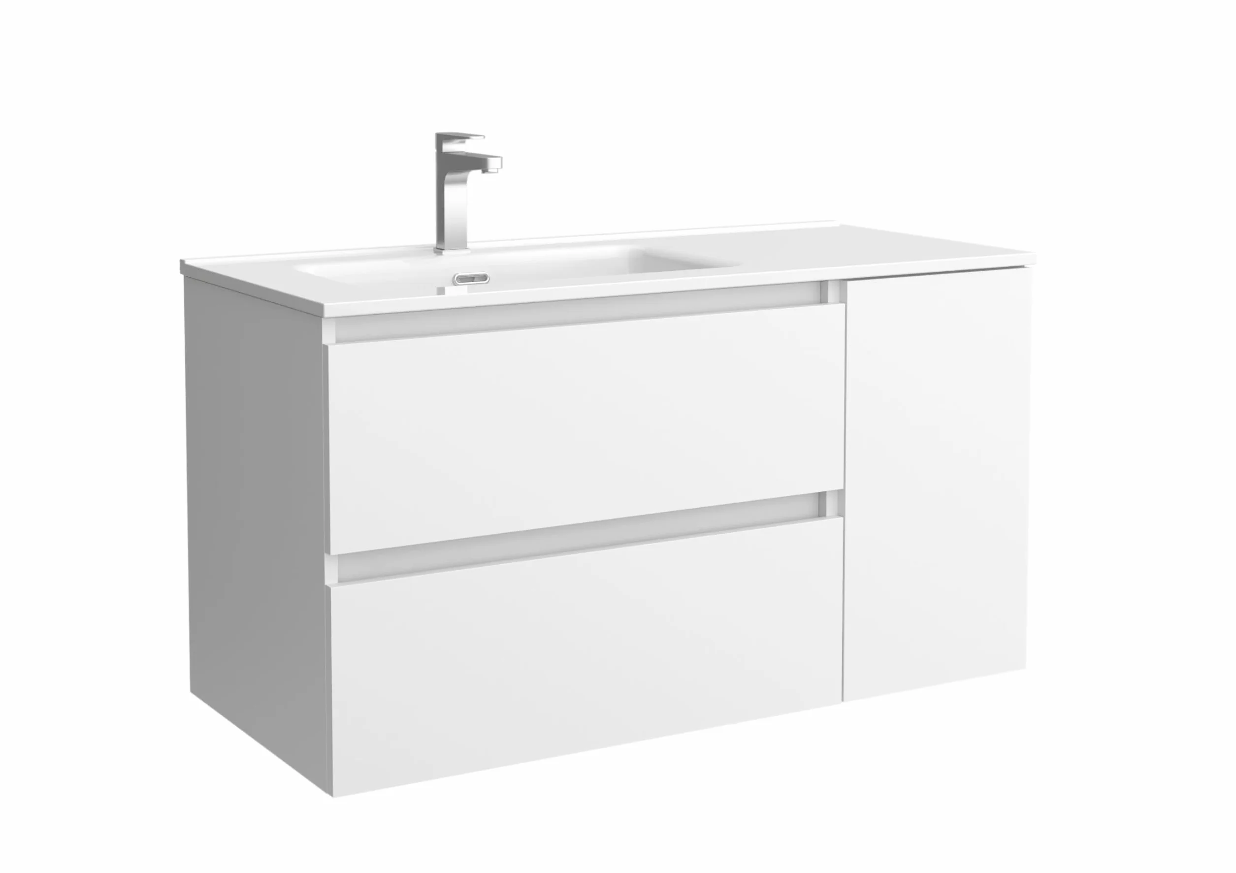 Salgar Mueble de Baño Bequia 90cm + Coqueta 1 Puerta Derecha + Lavabo cerámica | Blanco Mate |90x45x56