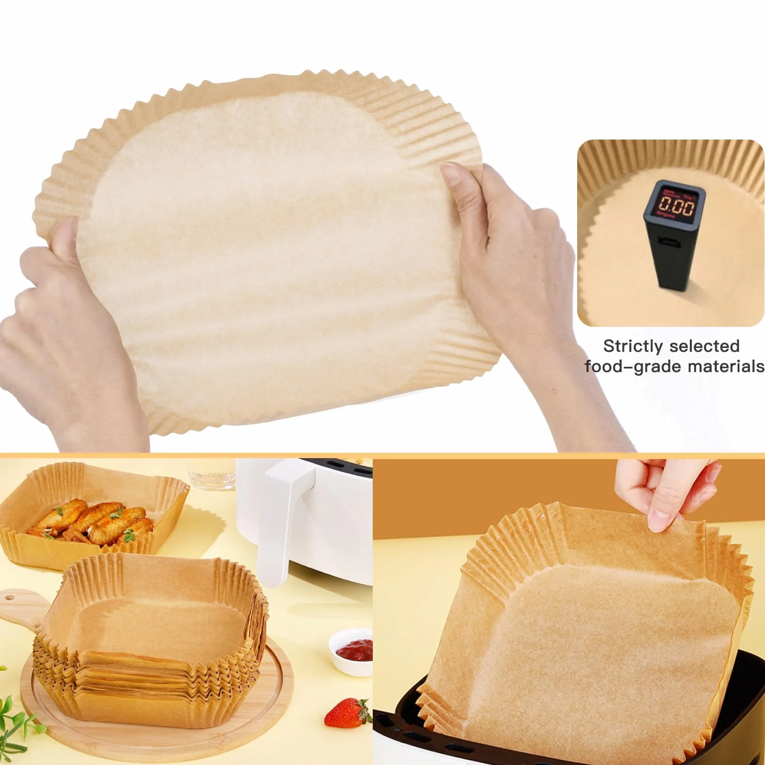 Papel Freidora Aire 16C100 Moldes Desechables Cuadrado 16-20 cm BPA Free Accesorios Sin Aceite
