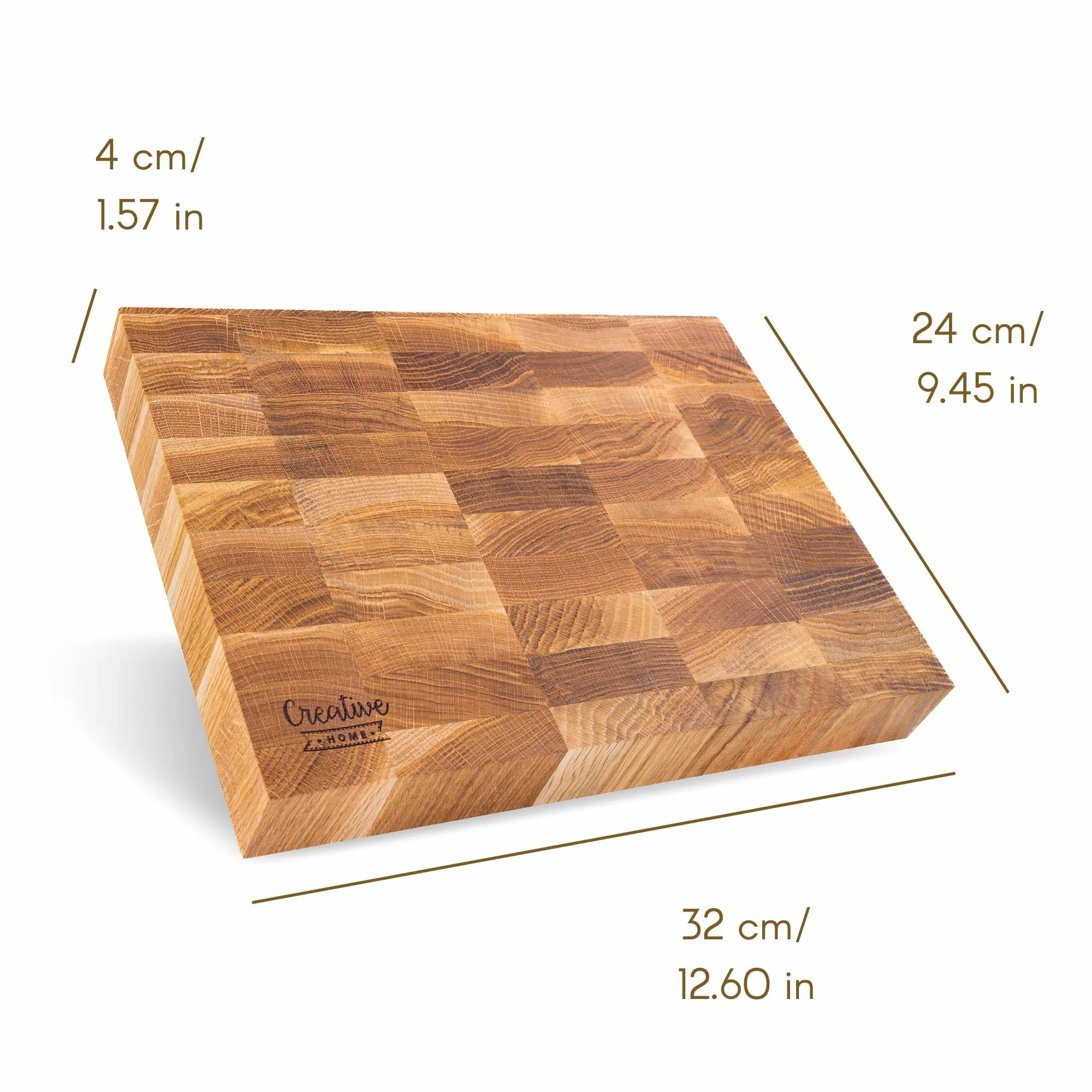 Creative Home Tabla de Cortar de Madera Grande 32 x 24 x 4 cm Roble Natural Bloque de Carnicero Profesional Reversible