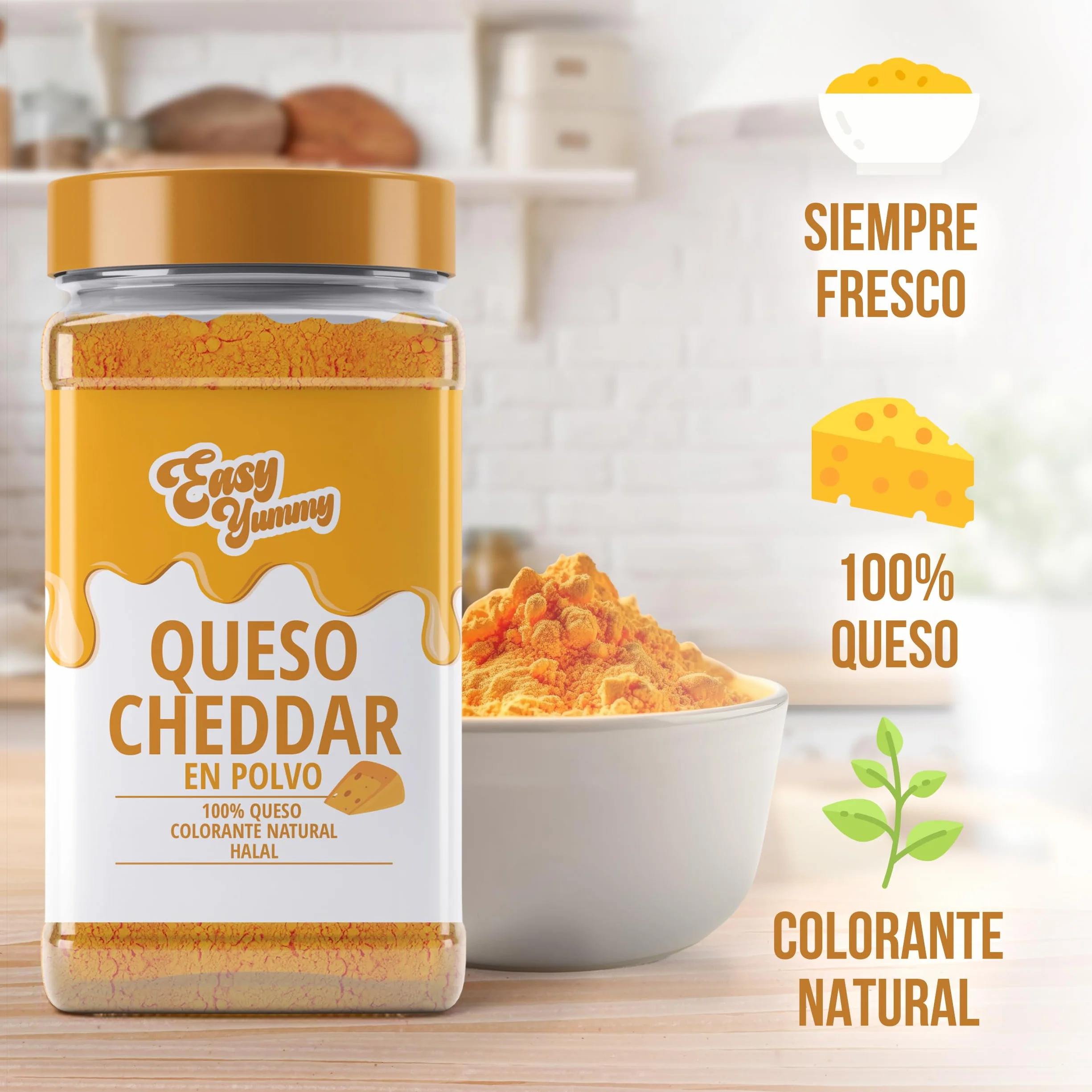 Polvo de Queso Cheddar 300g – Sabor de Queso Instantáneo, Siempre Listo, Sin Frigorífico, Elaborado en Europa con Queso Real