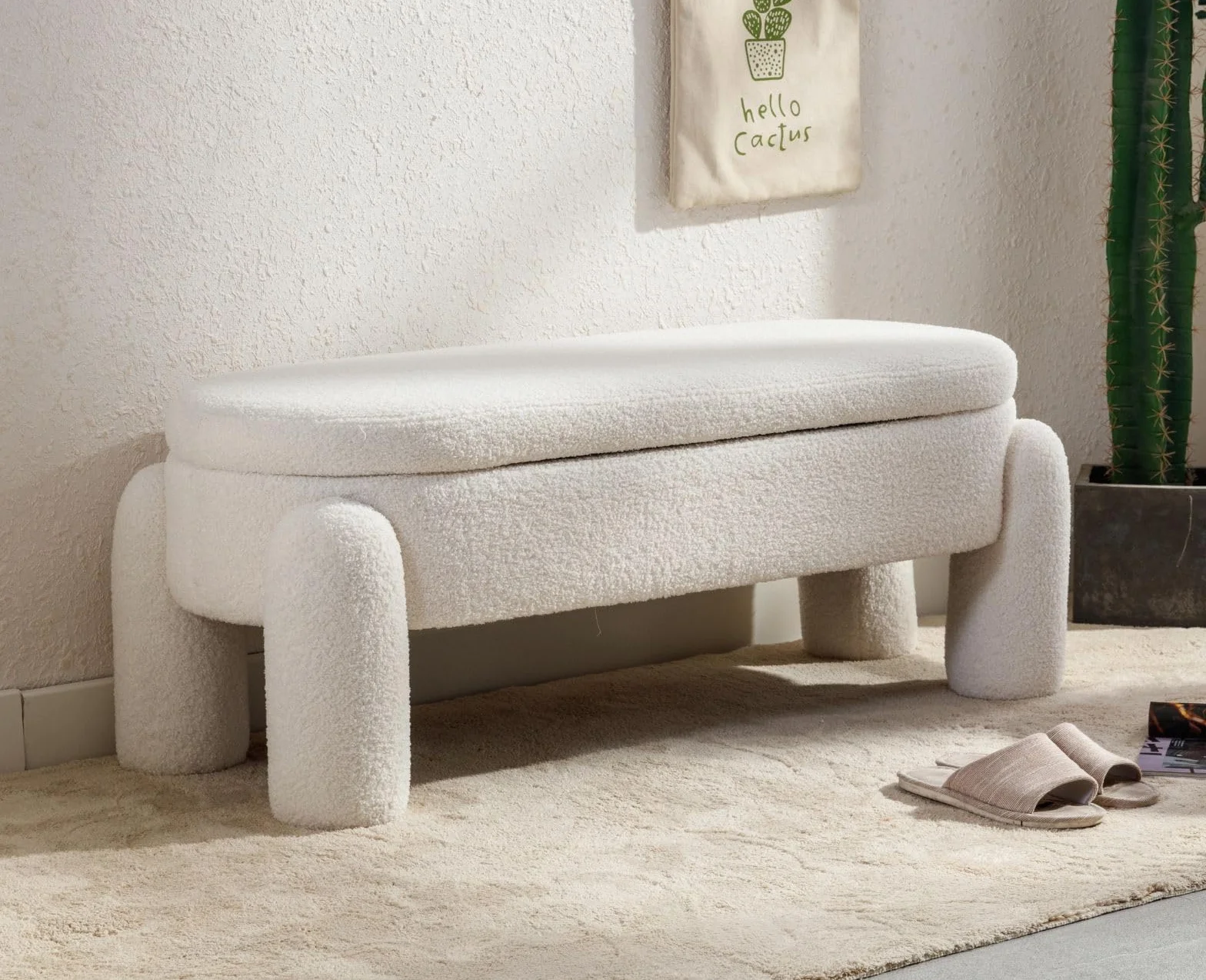 Ya-Home Baúl Multifuncional de Terciopelo Banco Moderna con Compartimento Interior para Dormitorio y Salón Color Blanco
