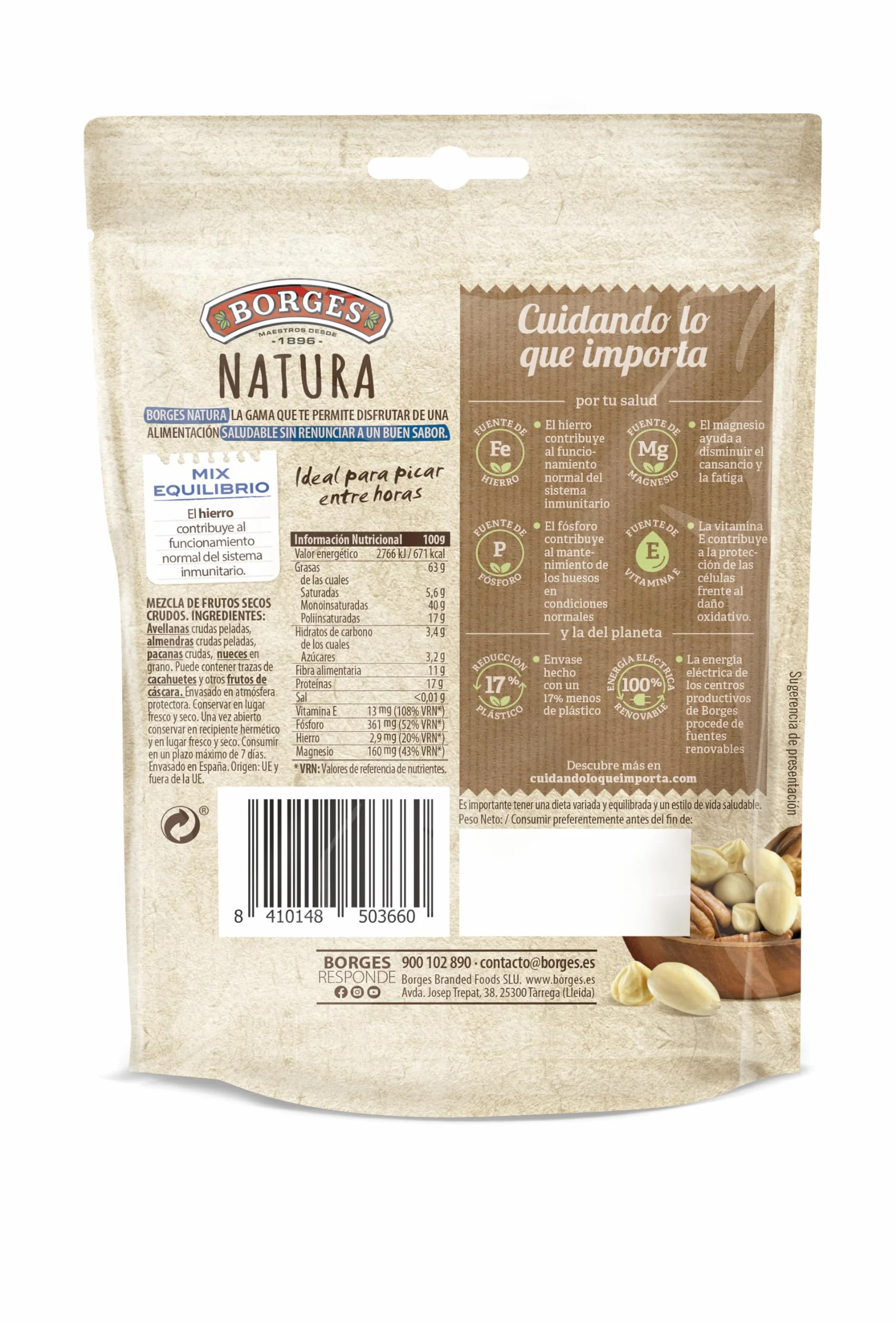 Borges Cocktail Variado de Nueces de California Almendras Avellanas y Nueces Pecanas Natura Equilibrio 130g