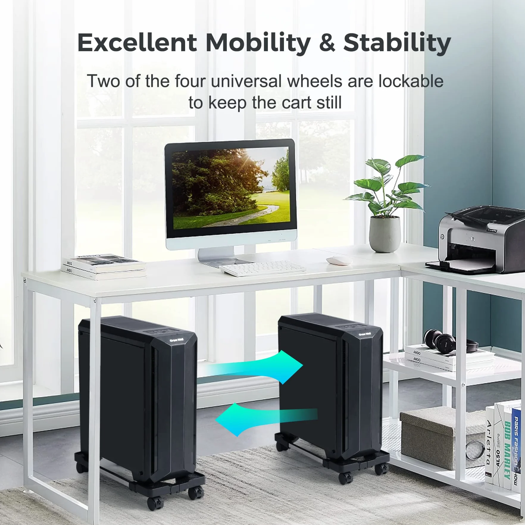 Soporte para PC bajo mesa ajustable con ruedas hasta 25kg negro