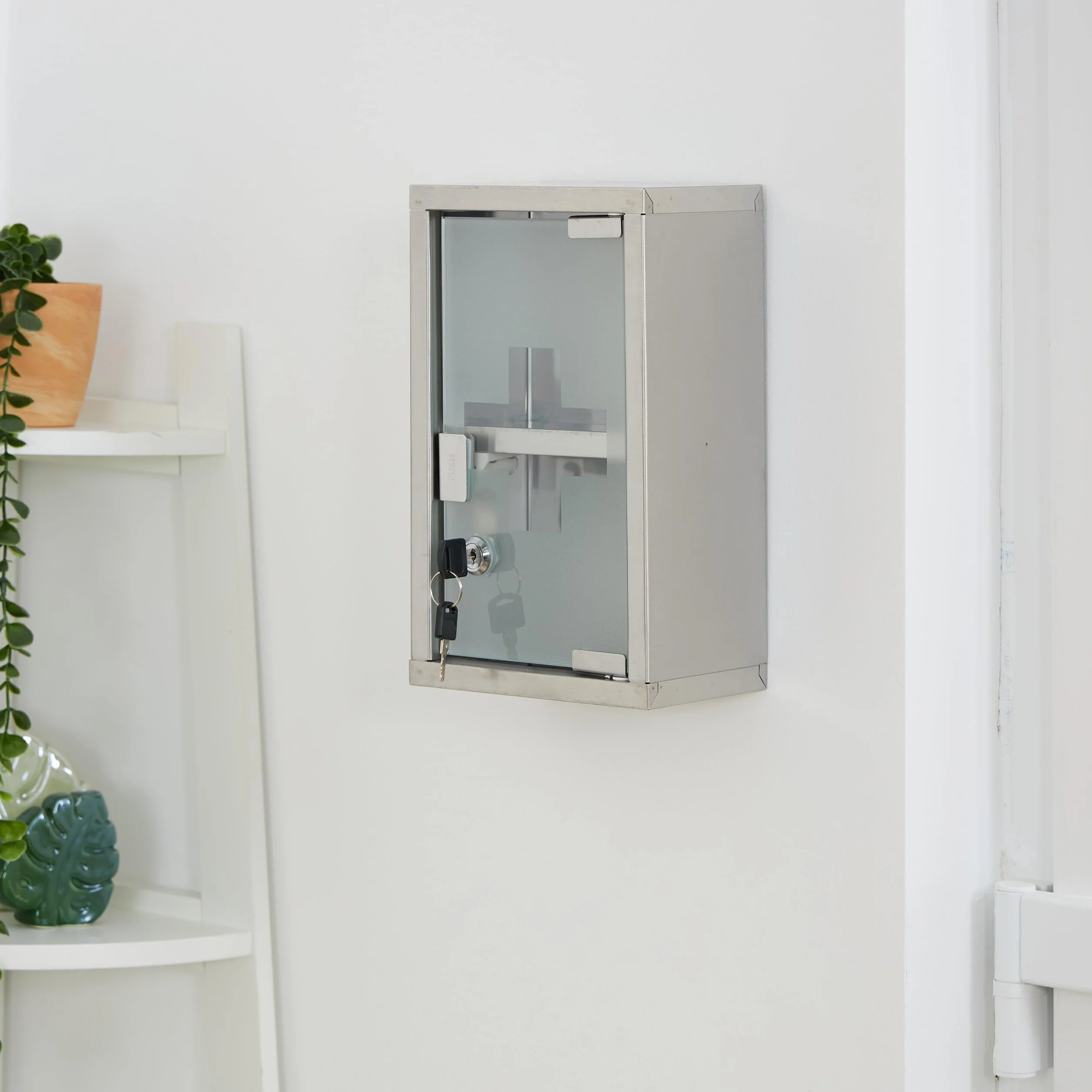 Relaxdays Botiquín Pared Acero Inoxidable 30x18x12 cm Armario Medicinas Primeros Auxilios