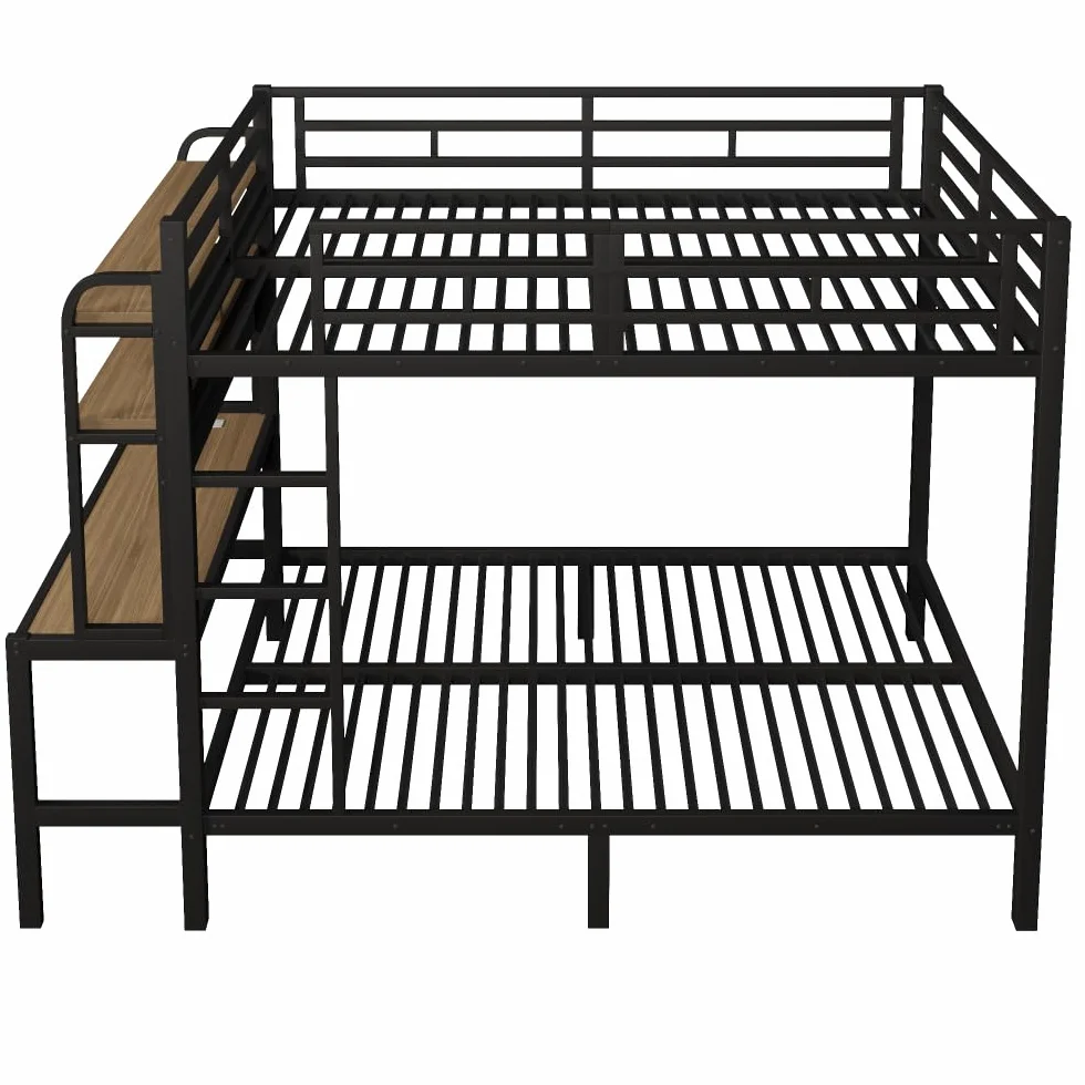 Lubvtti Litera de hierro para niños, 140 x 200 cm, con tira de luz LED, puerto USB, escritorio, compartimento de almacenamiento, cama infantil, estructura de cama de matrimonio (negro)