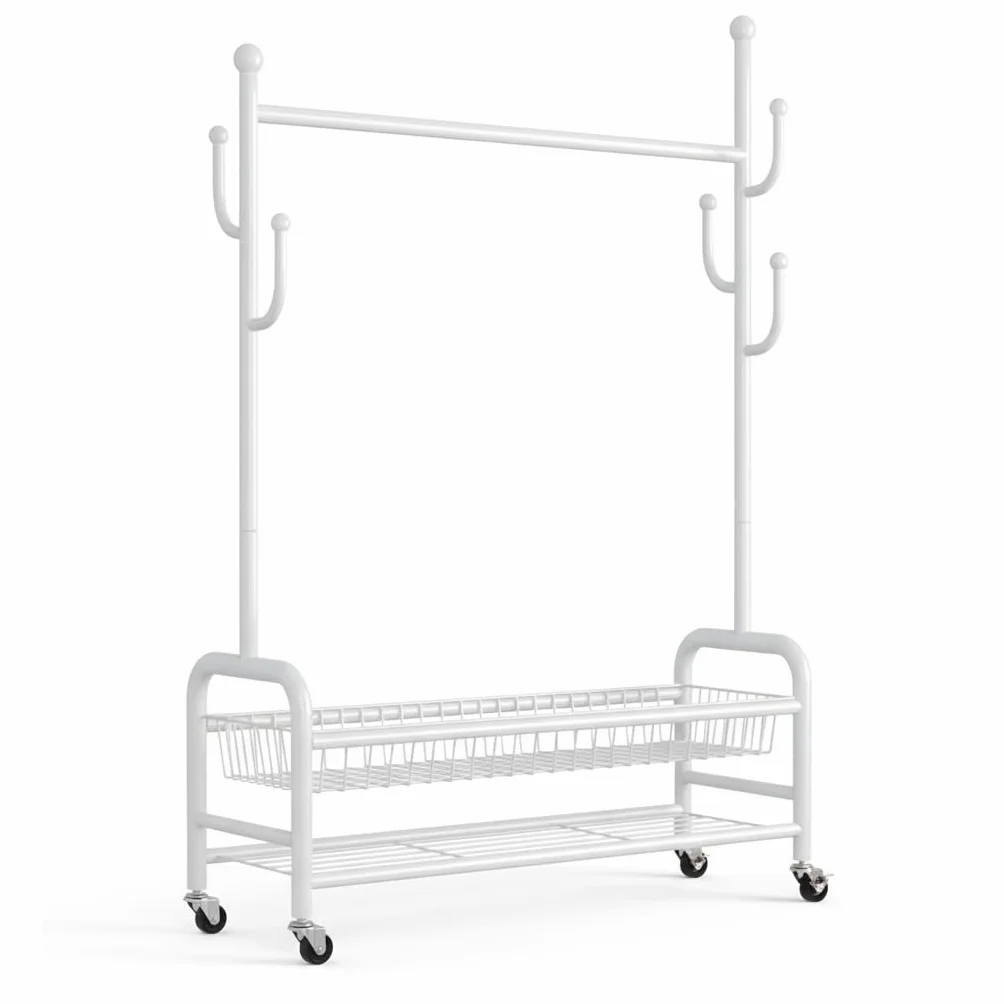 Burro Ropa Resistente con Ruedas y Freno - Perchero Burro Ropa Portátil con Cesta y Estante - Armario Ropero Abierto de Acero al Carbono para Interior - 172x90x28cm - Fácil Montaje - 60kg